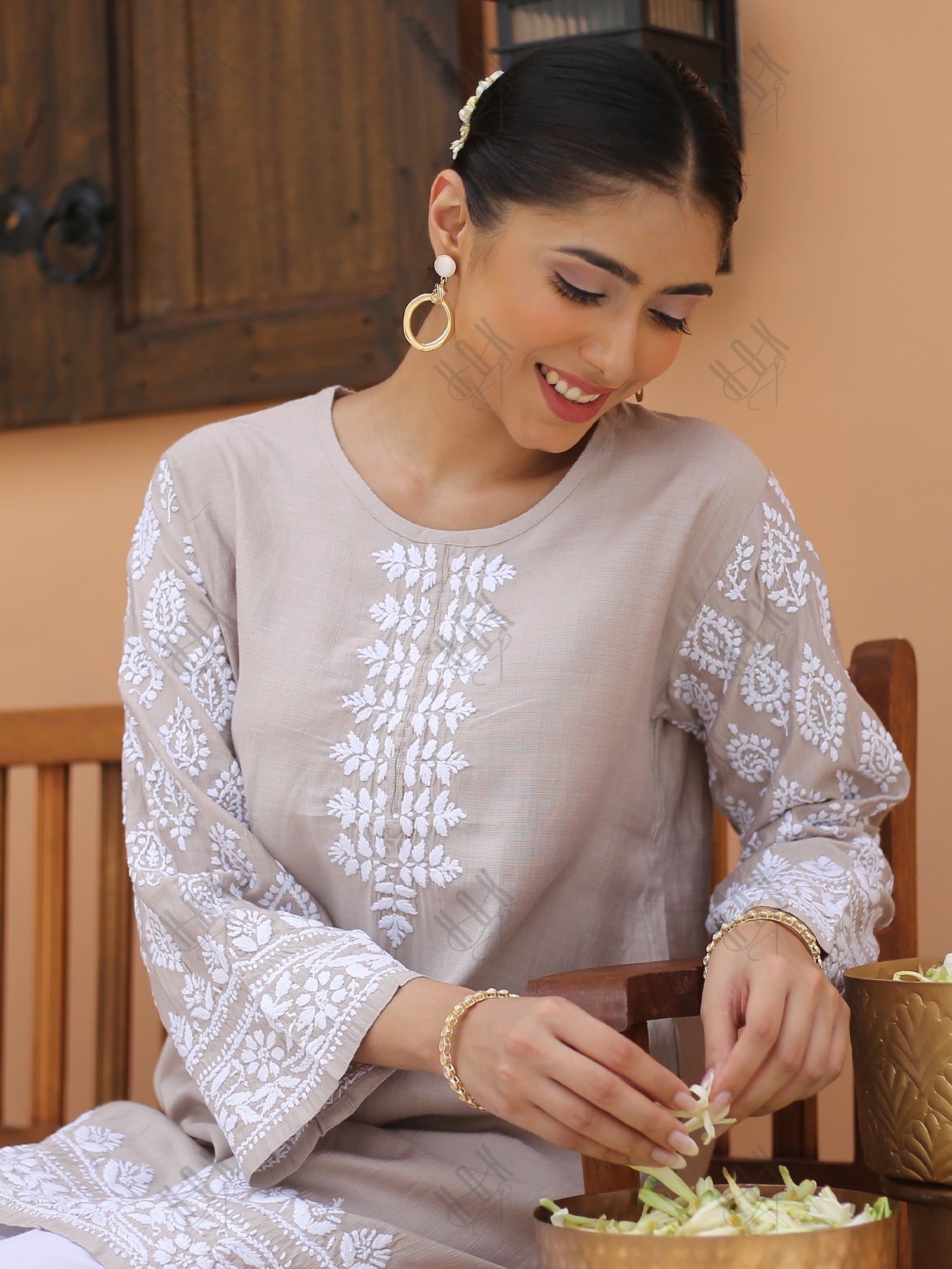 Saba Chikankari Short kurta in Modal Silk  - Beige