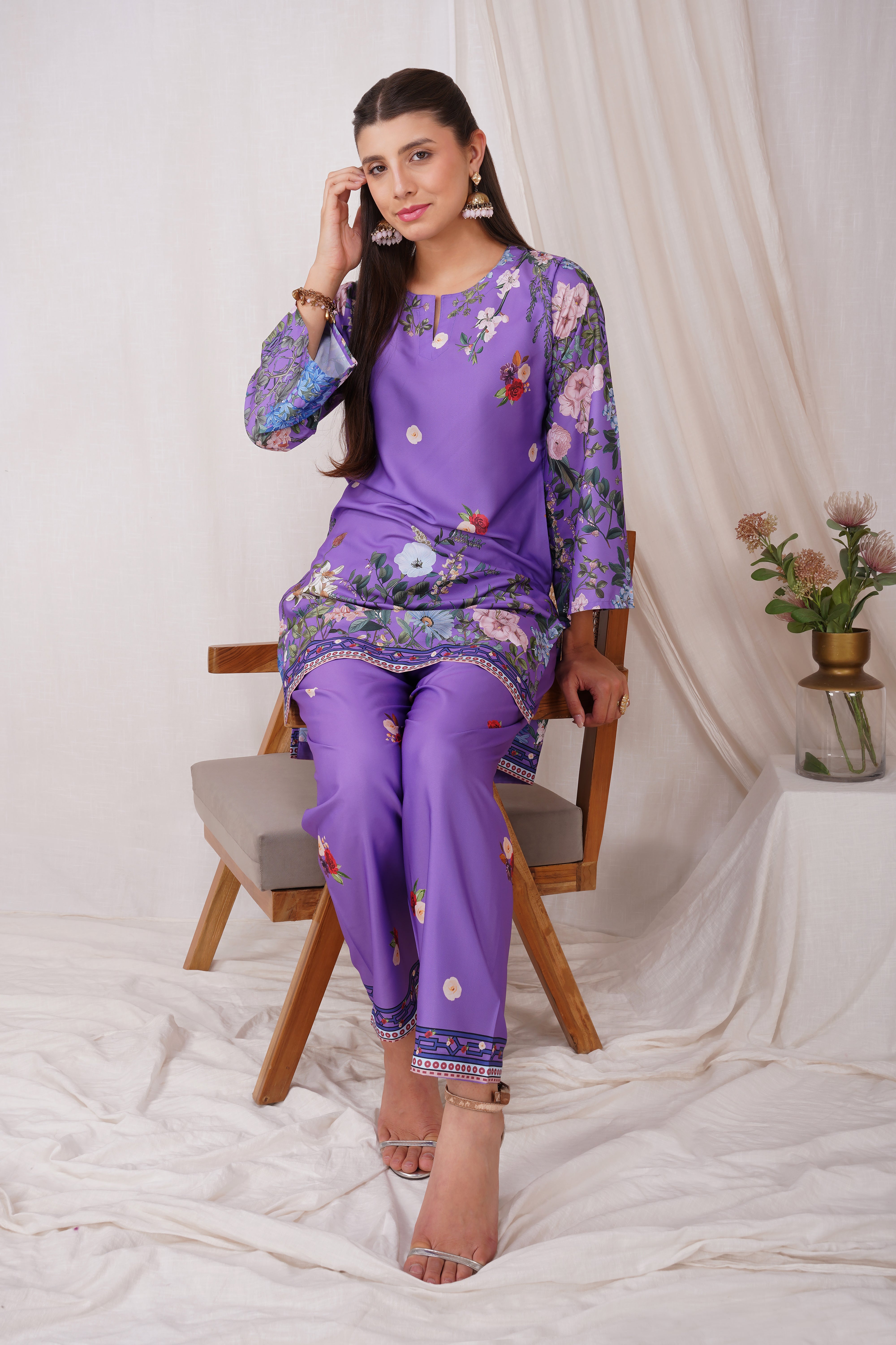 Printkari Poly Muslin Co-ord set in Purple