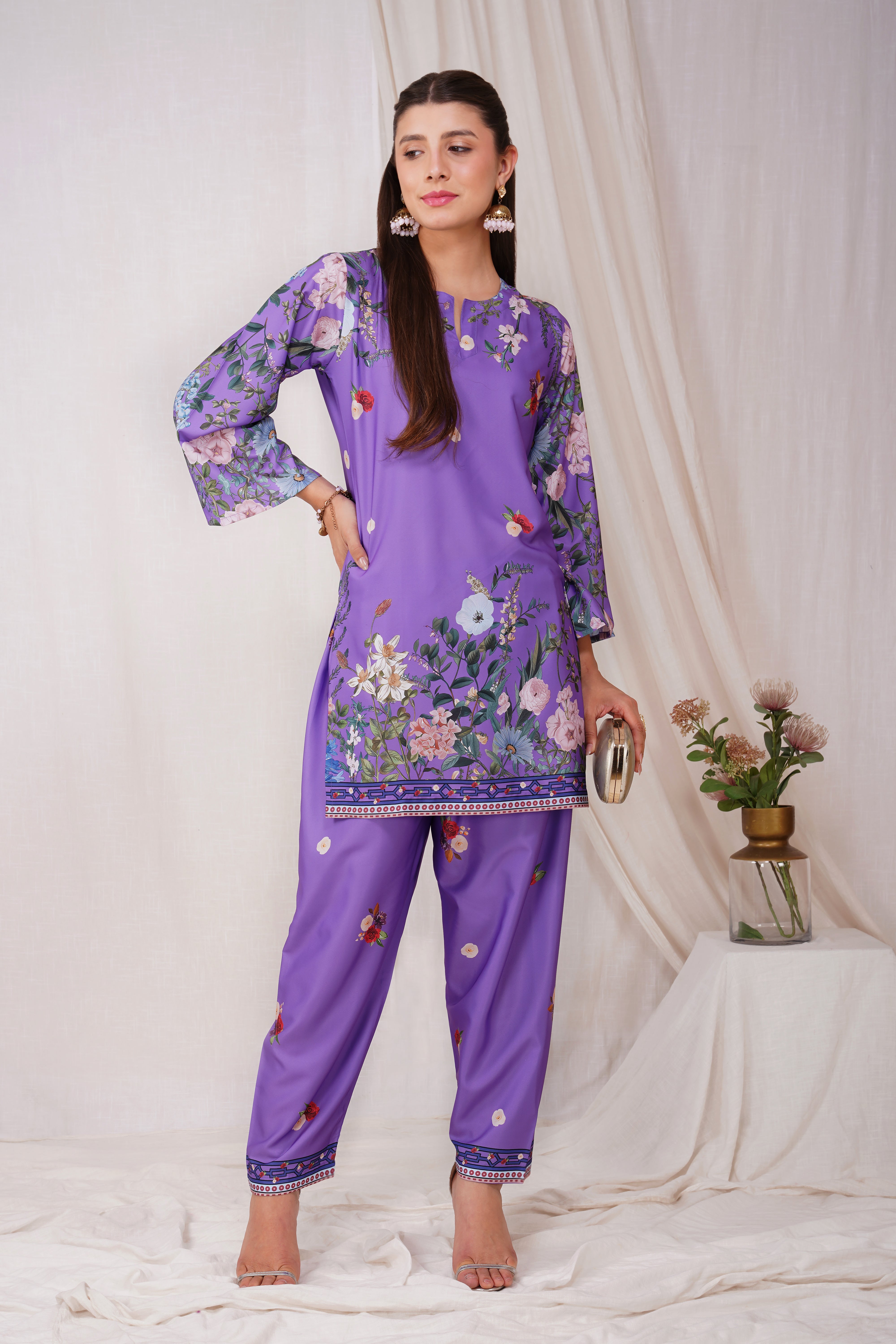 Printkari Poly Muslin Co-ord set in Purple