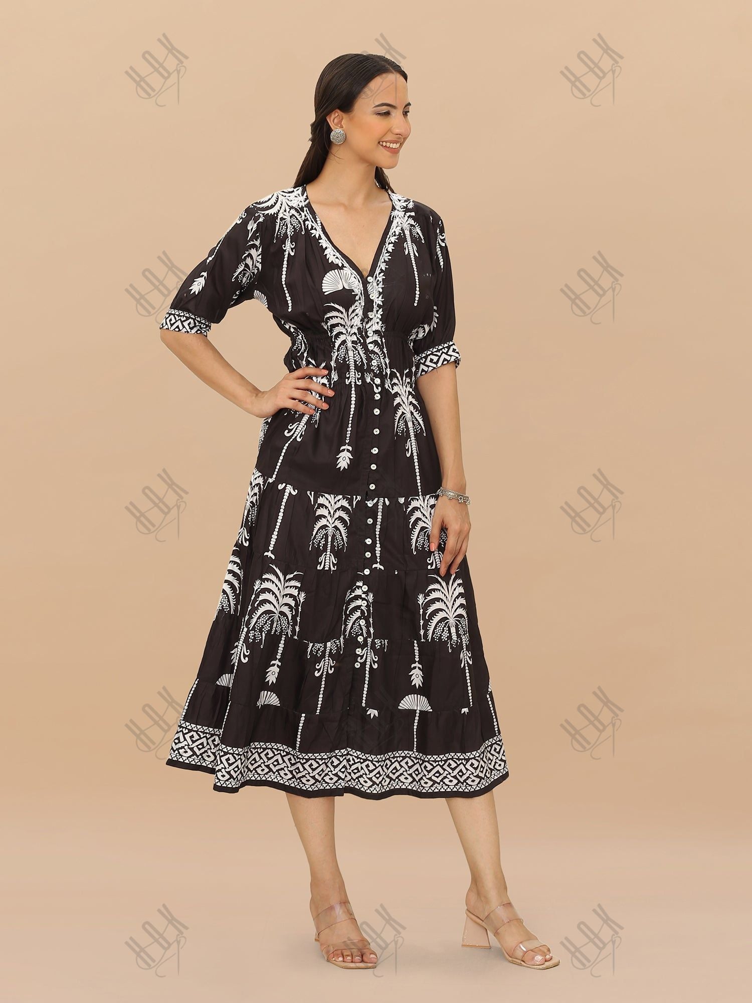 Saba Chikanakri Dress in Printed Muslin - Black