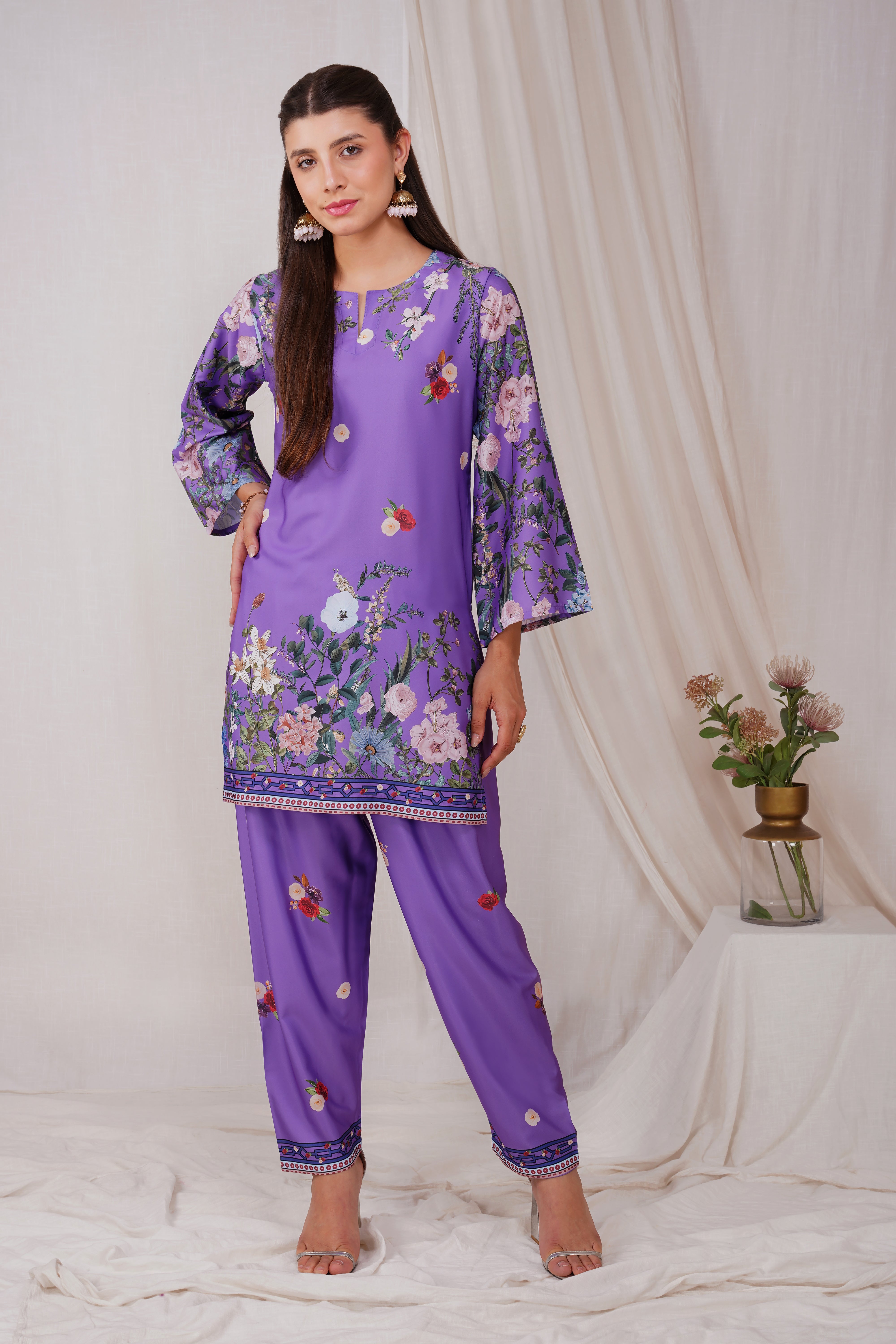 Printkari Poly Muslin Co-ord set in Purple