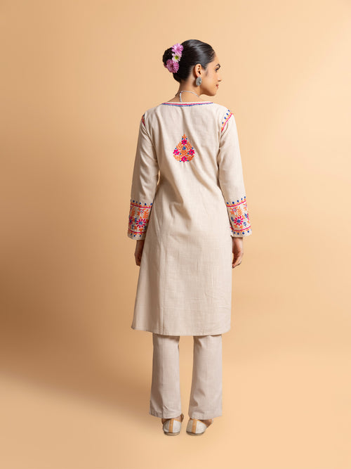 Fizaa's Chikankari in Cotton Kurta Set for Women - Beige
