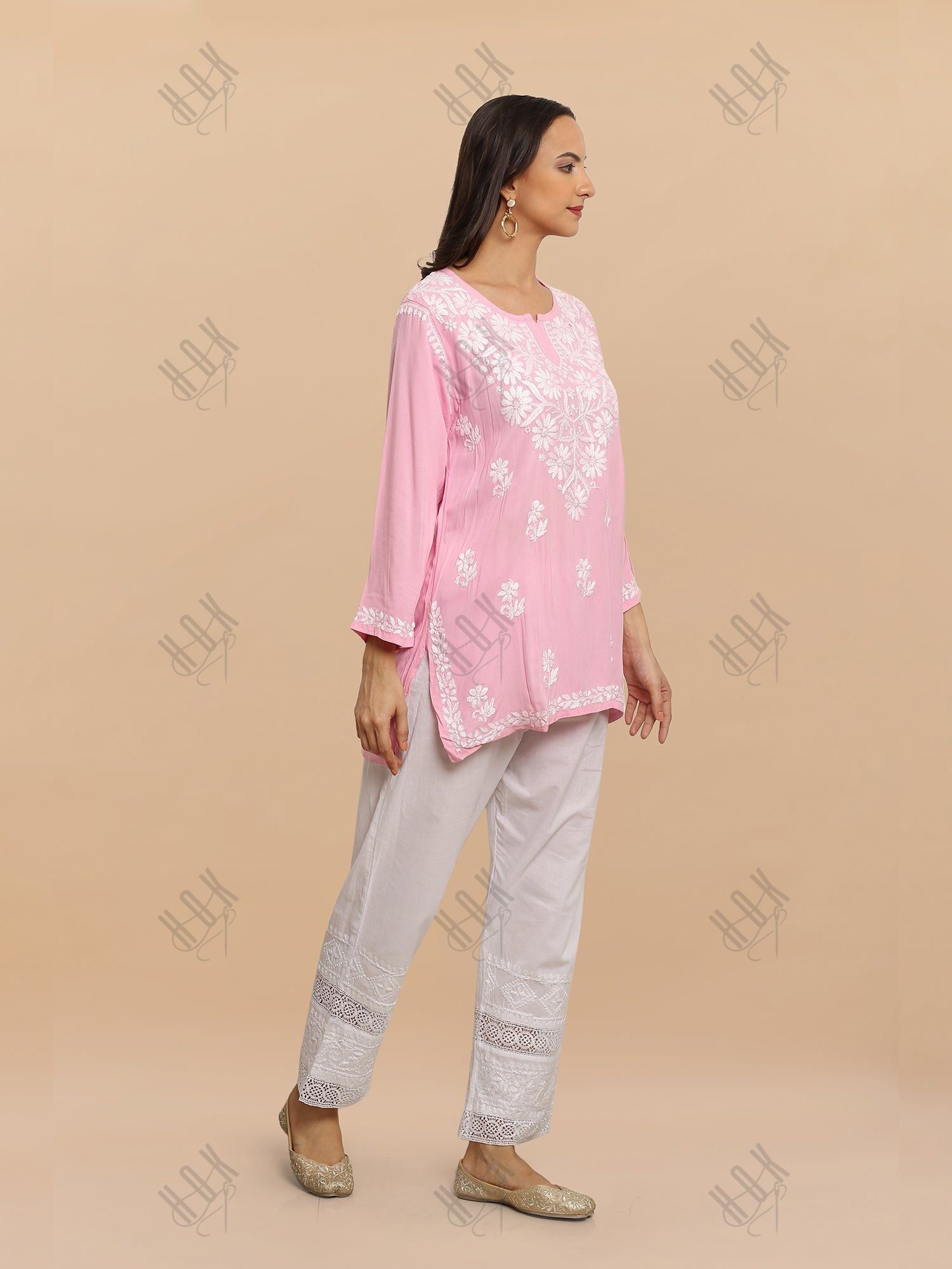 Saba Chikankari Short Kurta in Rayon cotton - Pink