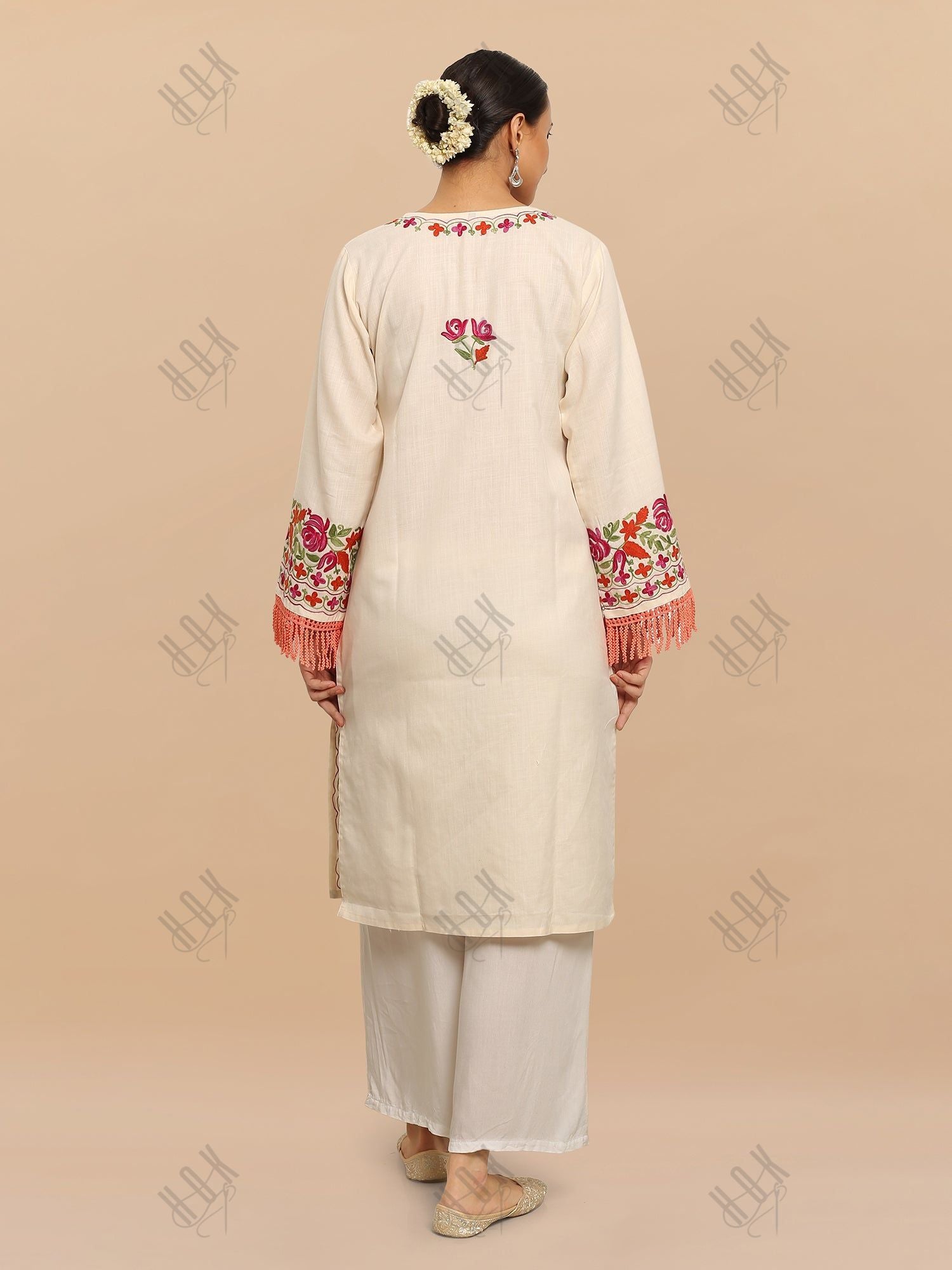 Falak Kashmiri Long Kurta - Off White