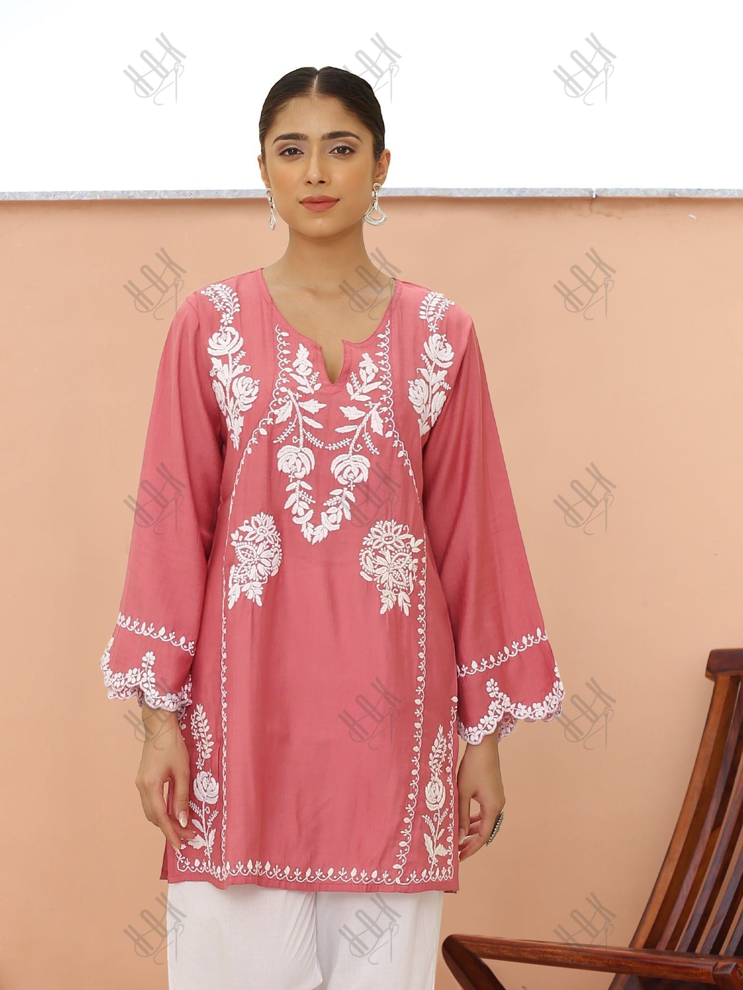 Saba Chikankari Short kurta in Modal Silk  - Pink