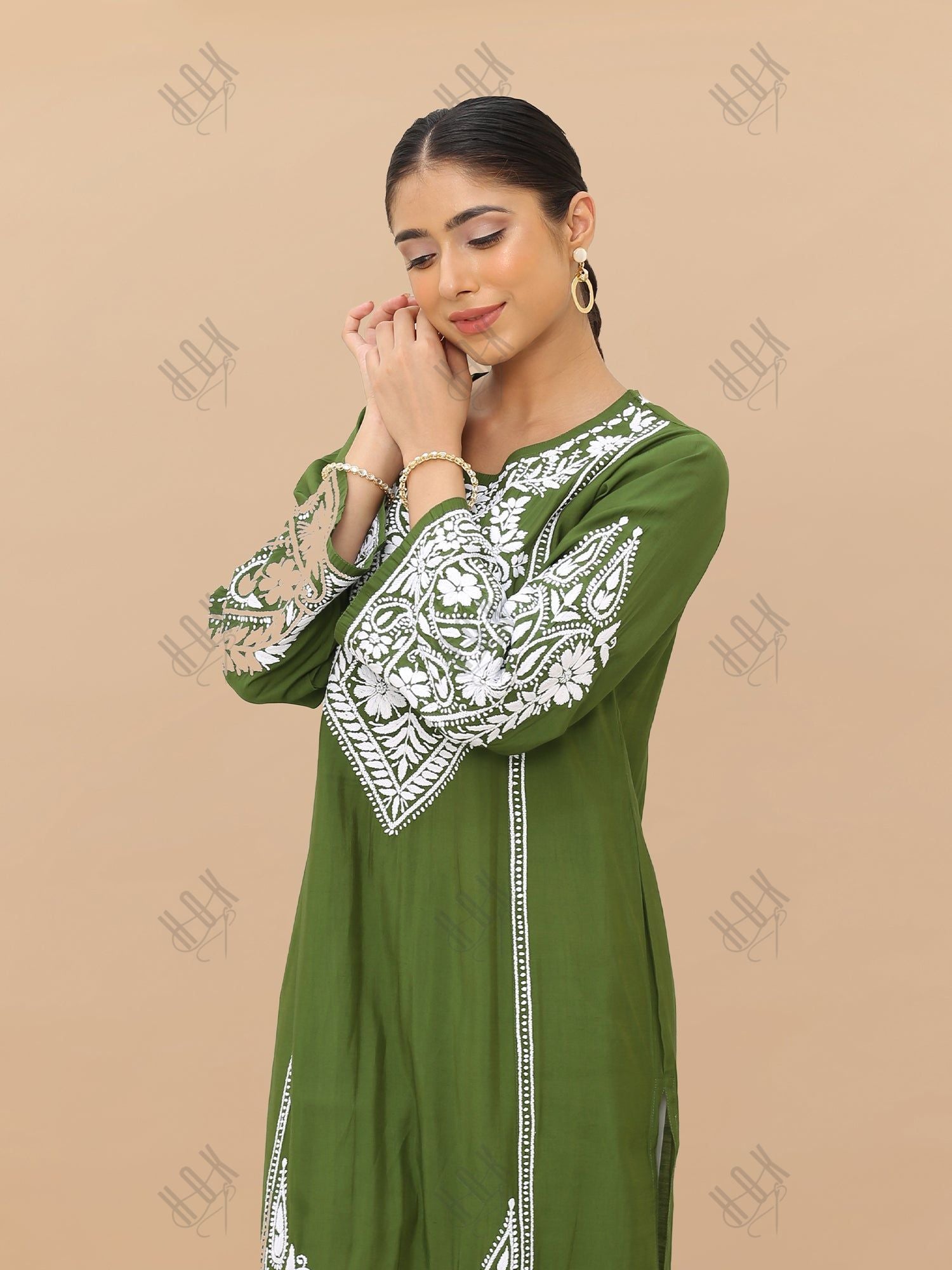 Saba Chikankari Kurti in Modal Silk - Green