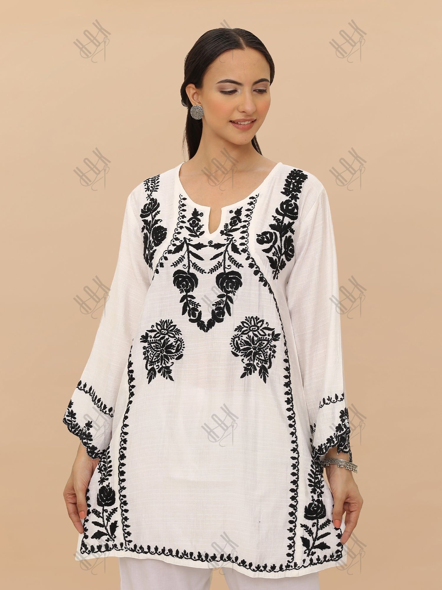 Saba Chikankari Short kurta in Modal Silk - White