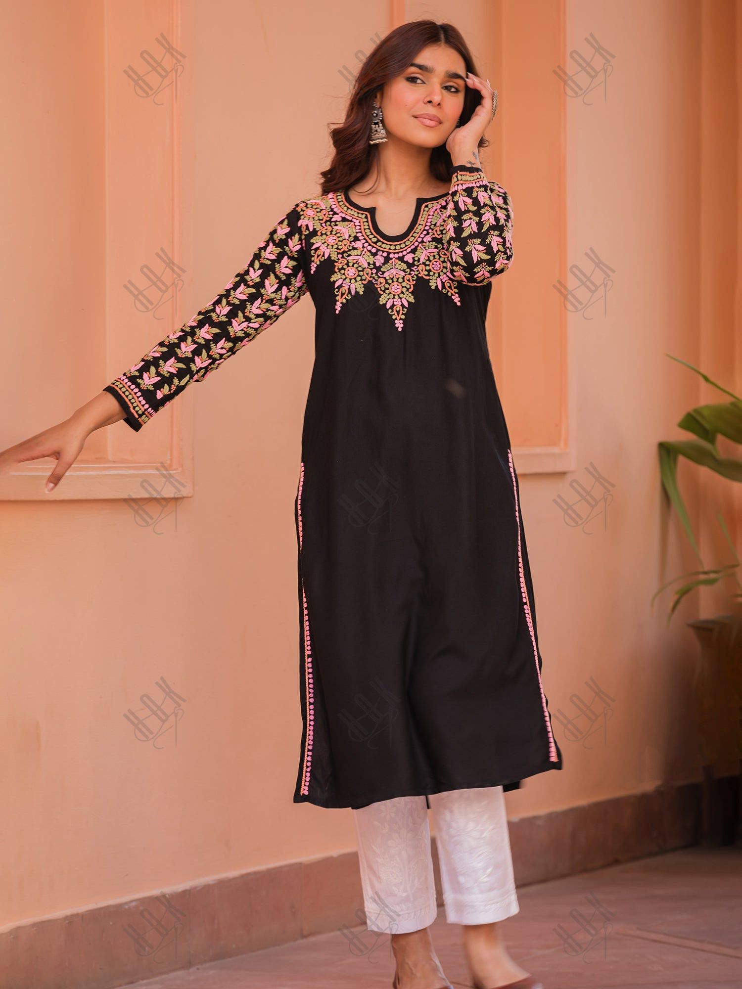 Saba Chikankari Kurta in Rayon Cotton - Black