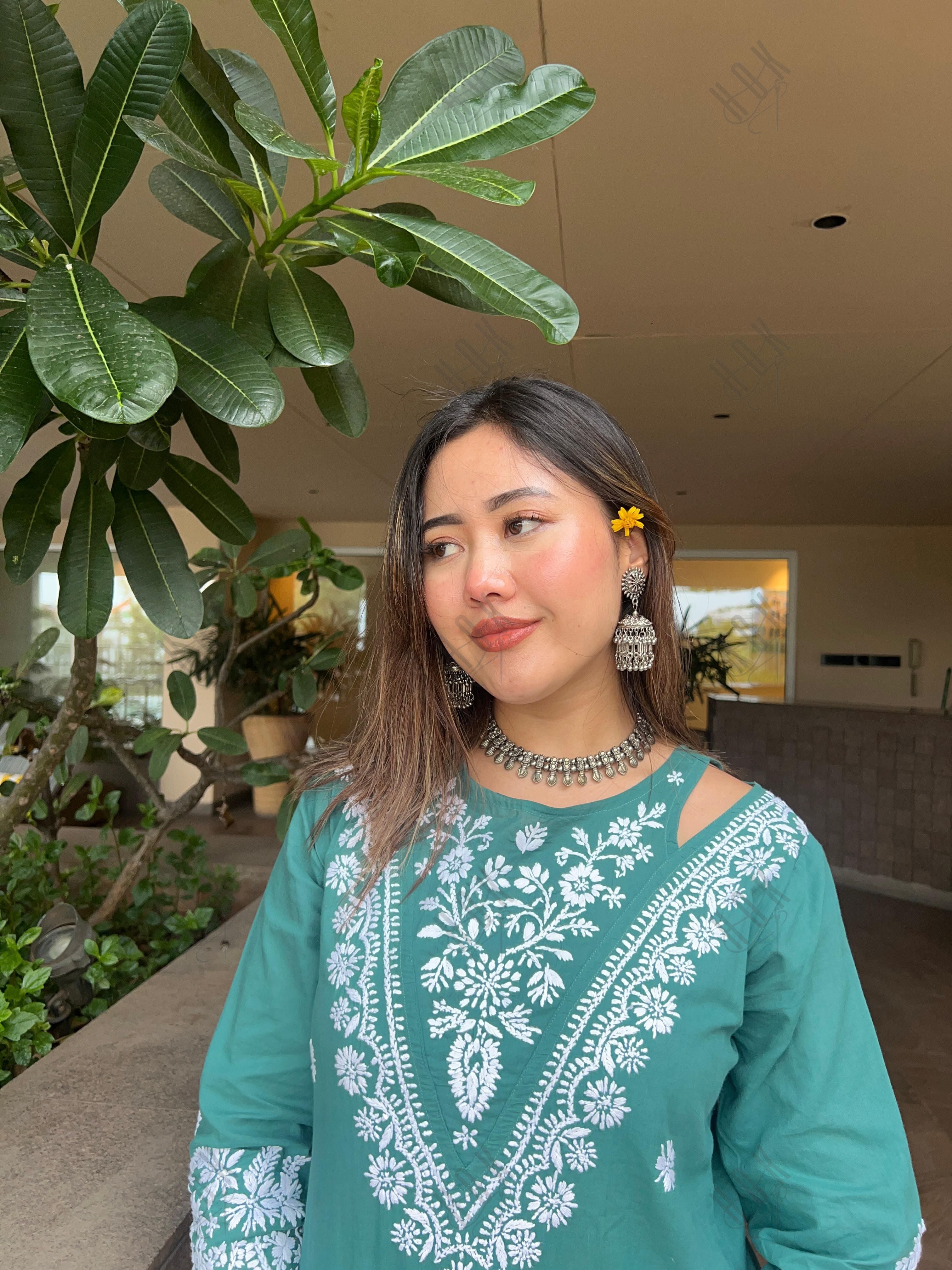 Triyata in Saba Chikankari Long kurta in cotton - Green