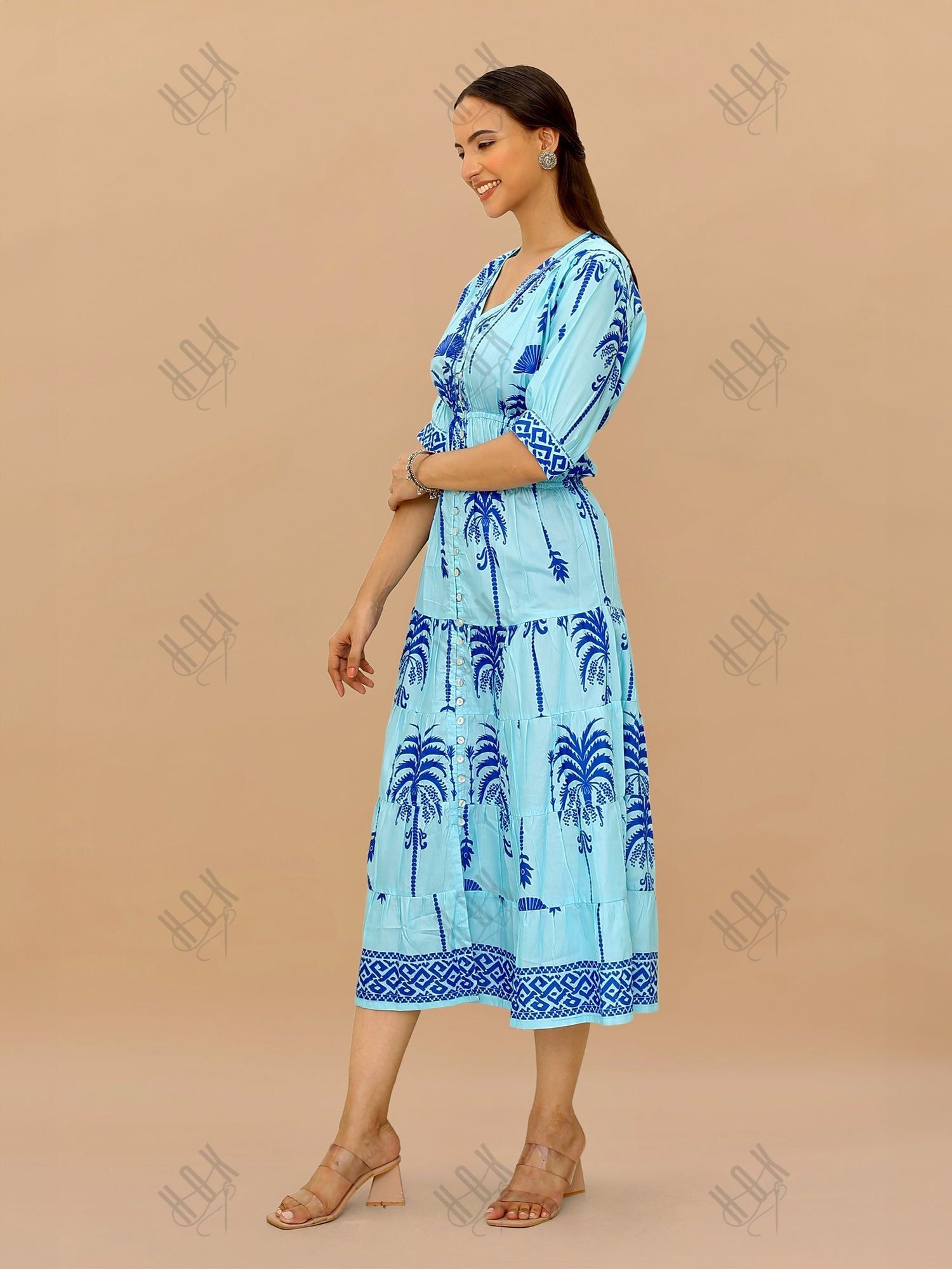 Saba Chikanakri Dress in Printed Muslin - Blue