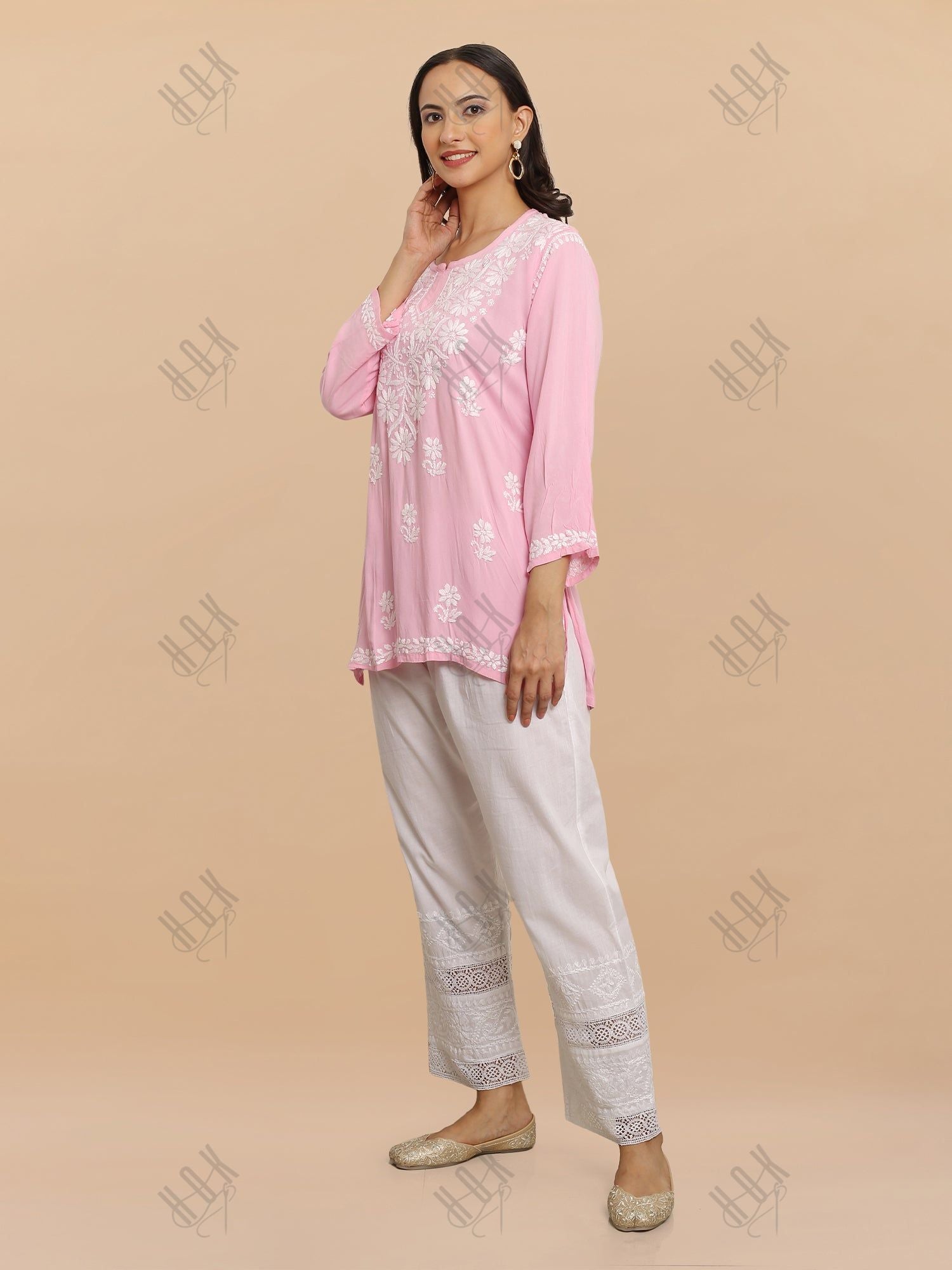 Saba Chikankari Short Kurta in Rayon cotton - Pink