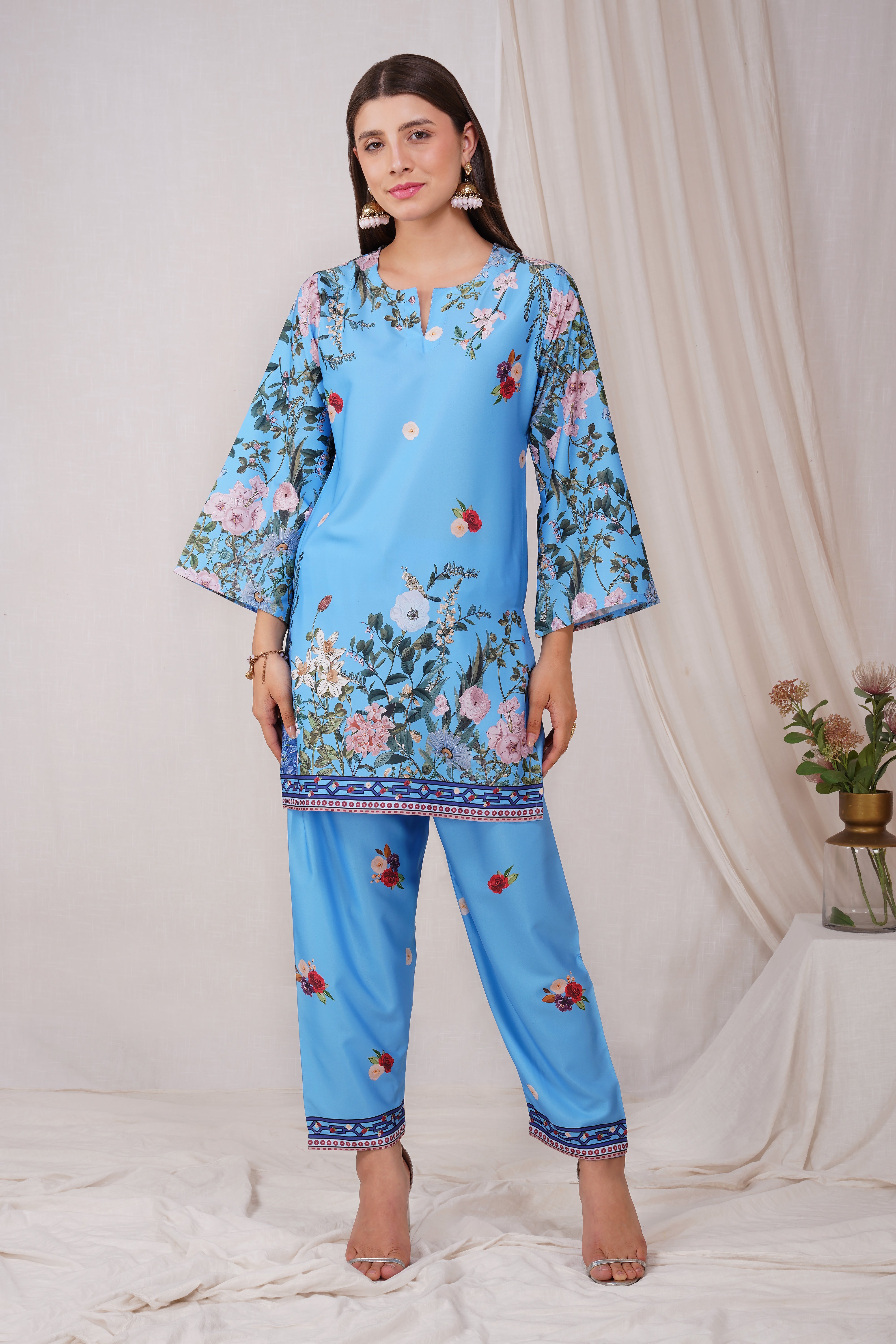 Printkari Poly Muslin Co-ord set in Sky Blue