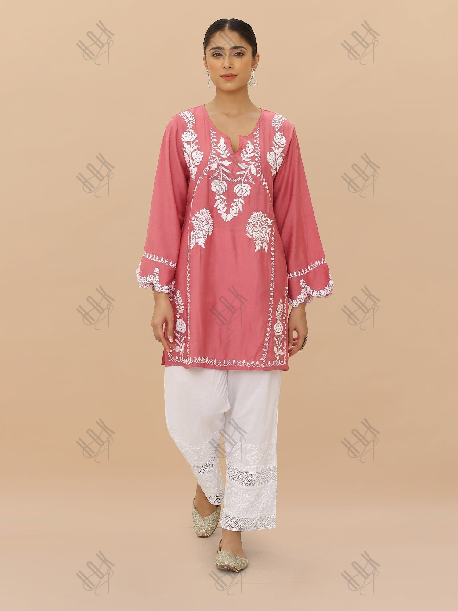 Saba Chikankari Short kurta in Modal Silk  - Pink