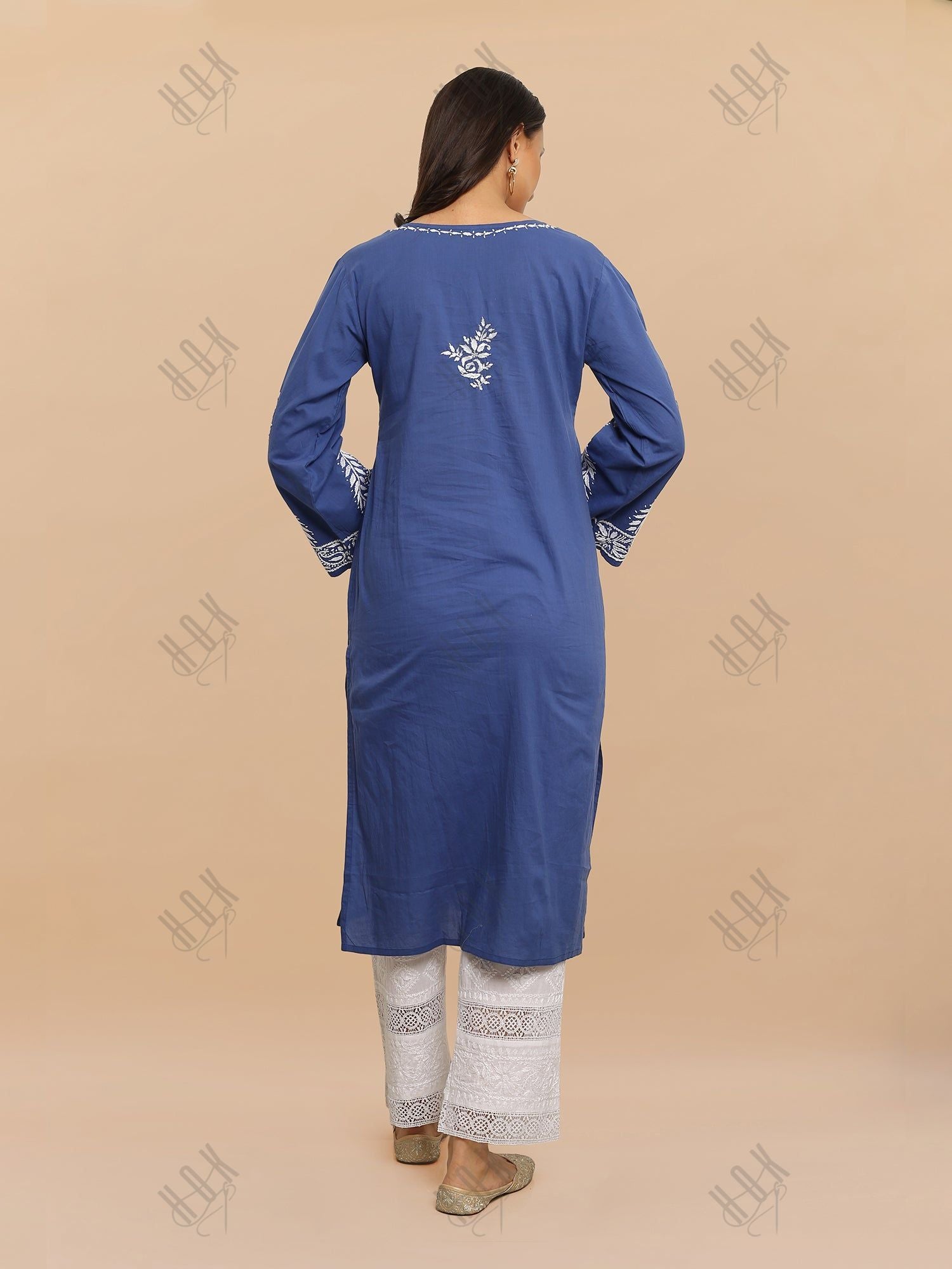 Saba Chikankari Kurti in Cambric Cotton - Blue