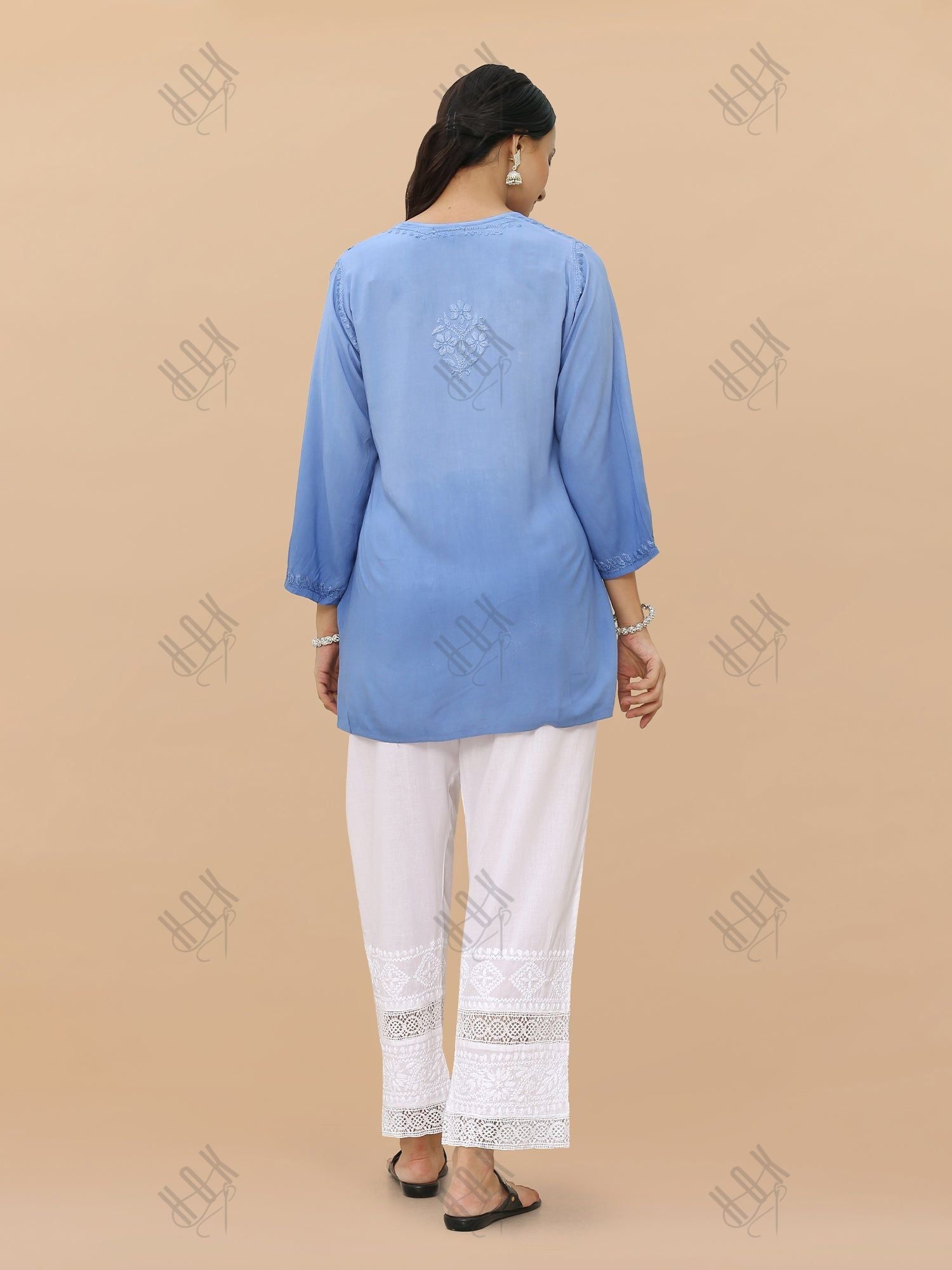 Saba Chikankari Short Kurta in Rayon cotton - Blue