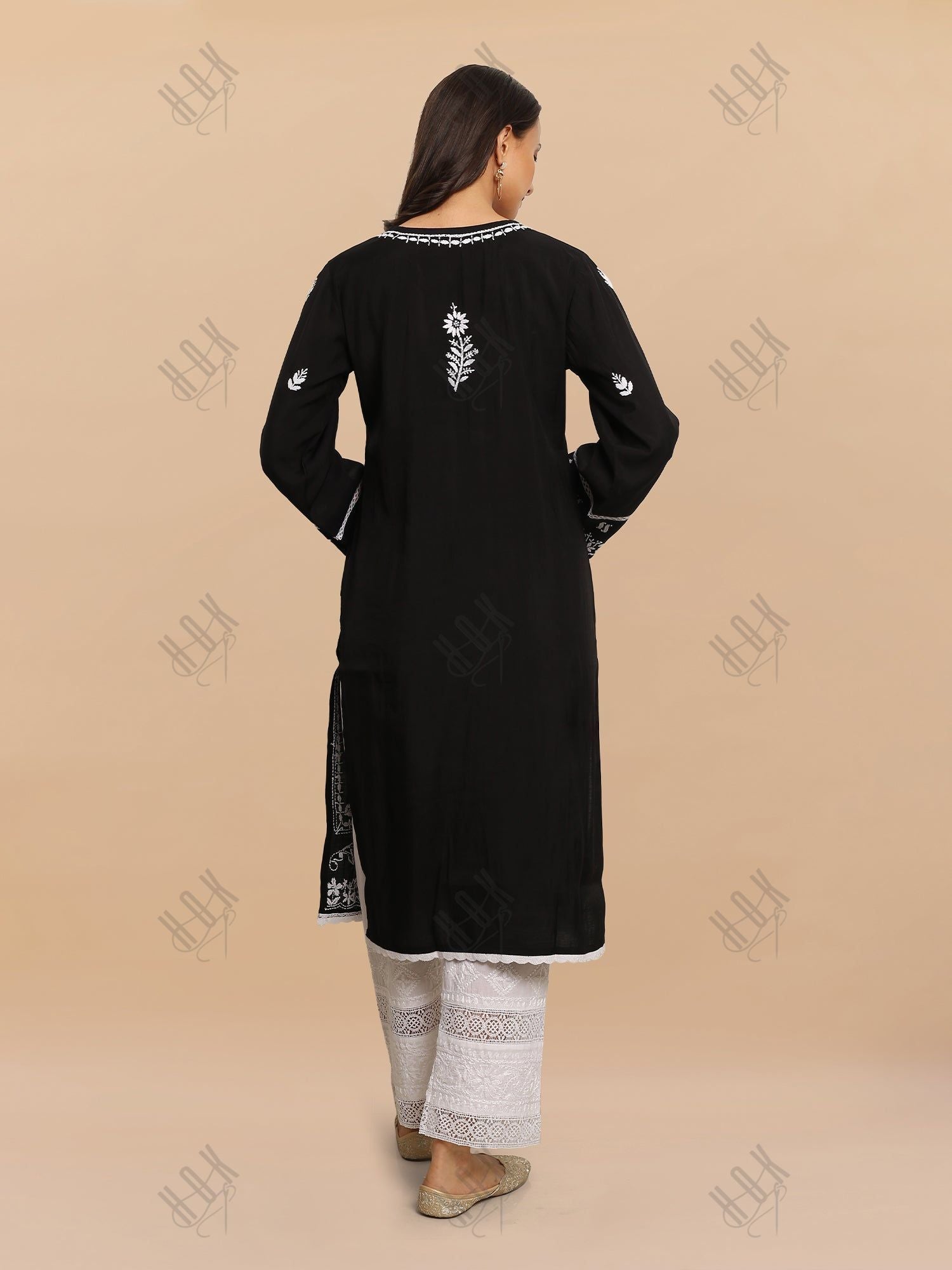 Saba Chikankari Long kurta  in Modal Silk - Black