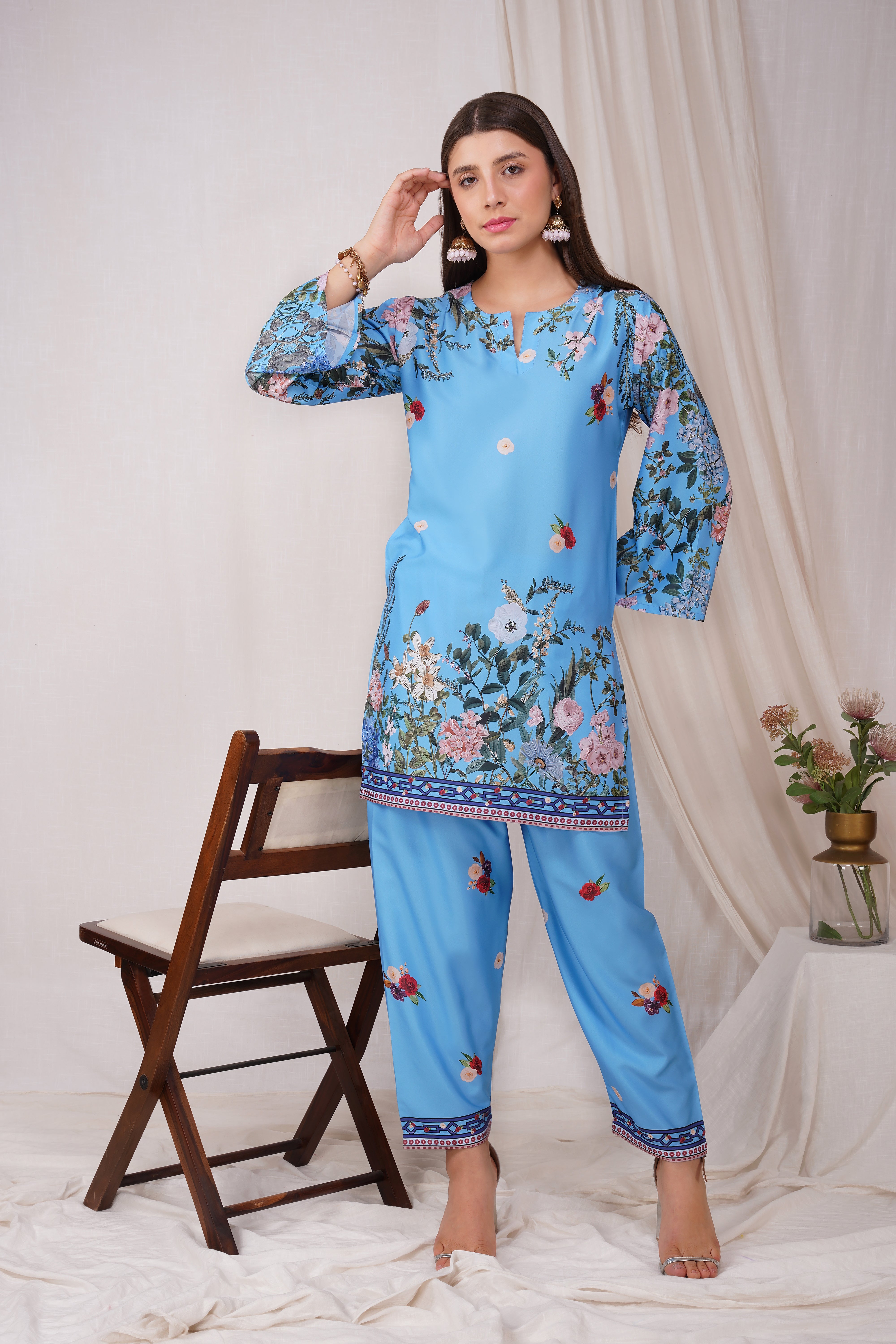 Printkari Poly Muslin Co-ord set in Sky Blue