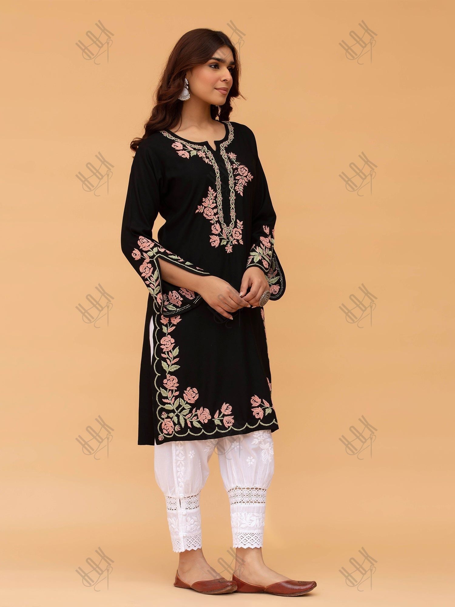 Saba Chikankari Kurta in Rayon Cotton - Black