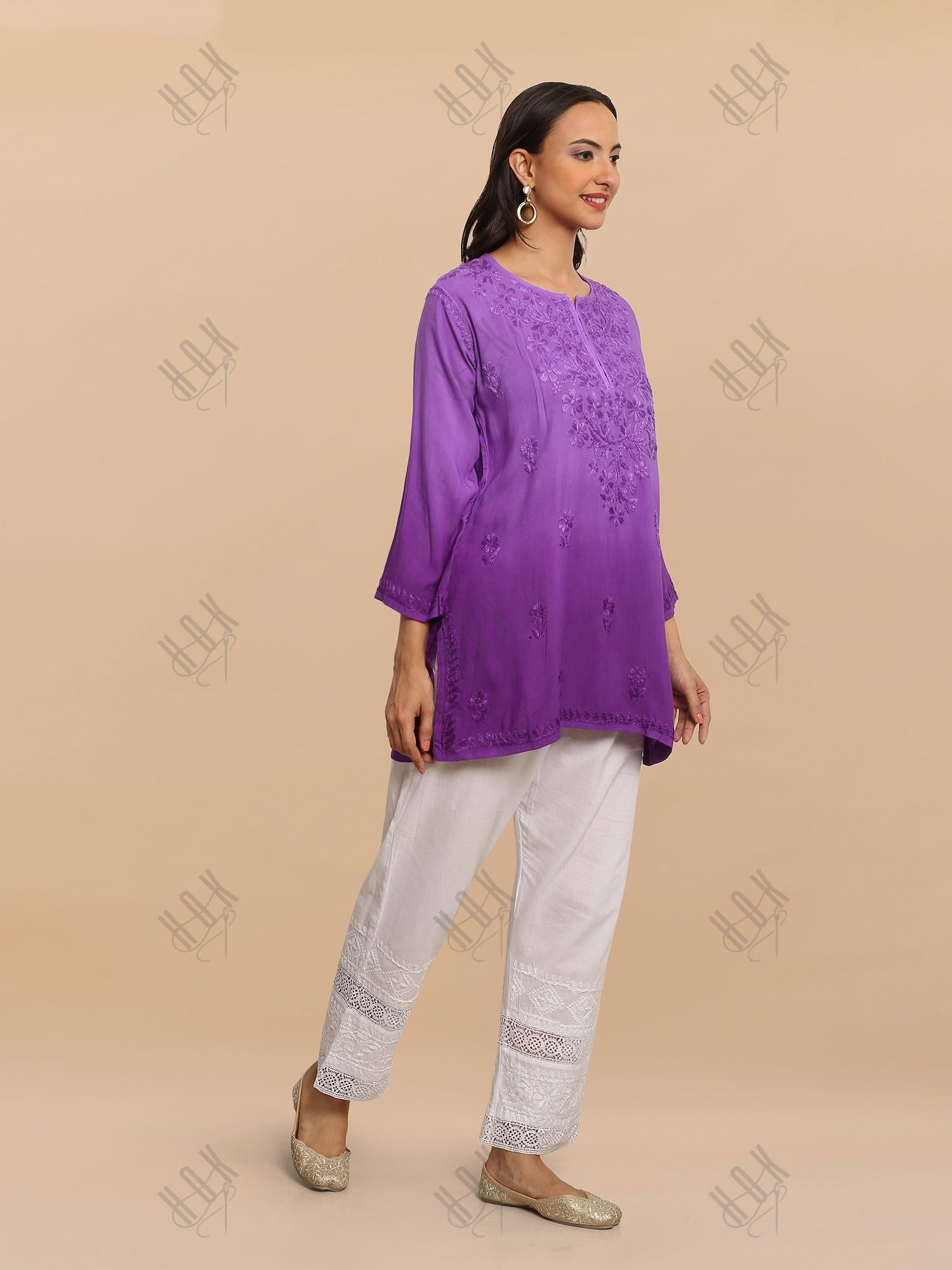 Saba Chikankari Short Kurta in Rayon cotton - Purple