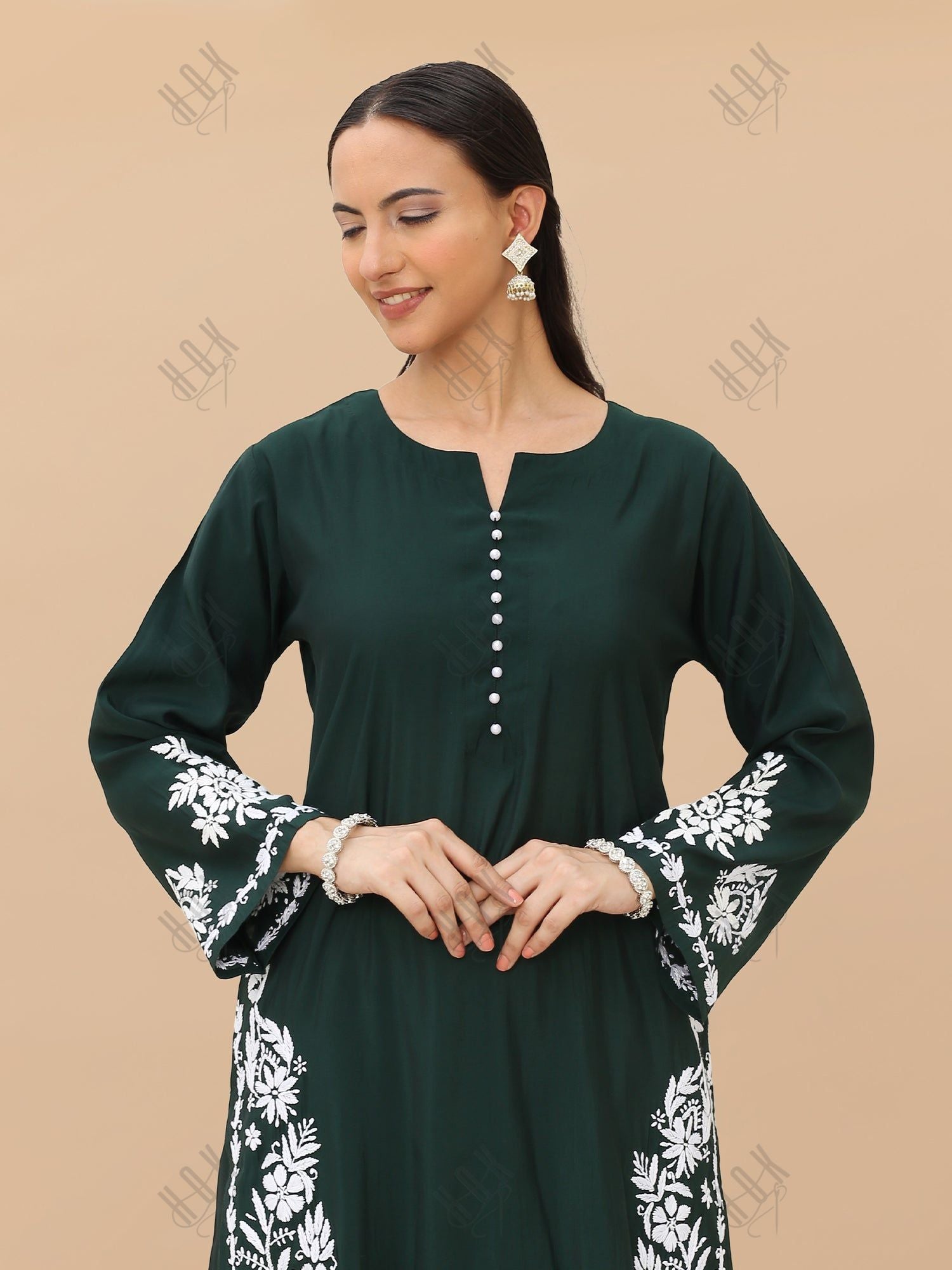 Saba Chikankari Kurta Set in Modal Silk -Green