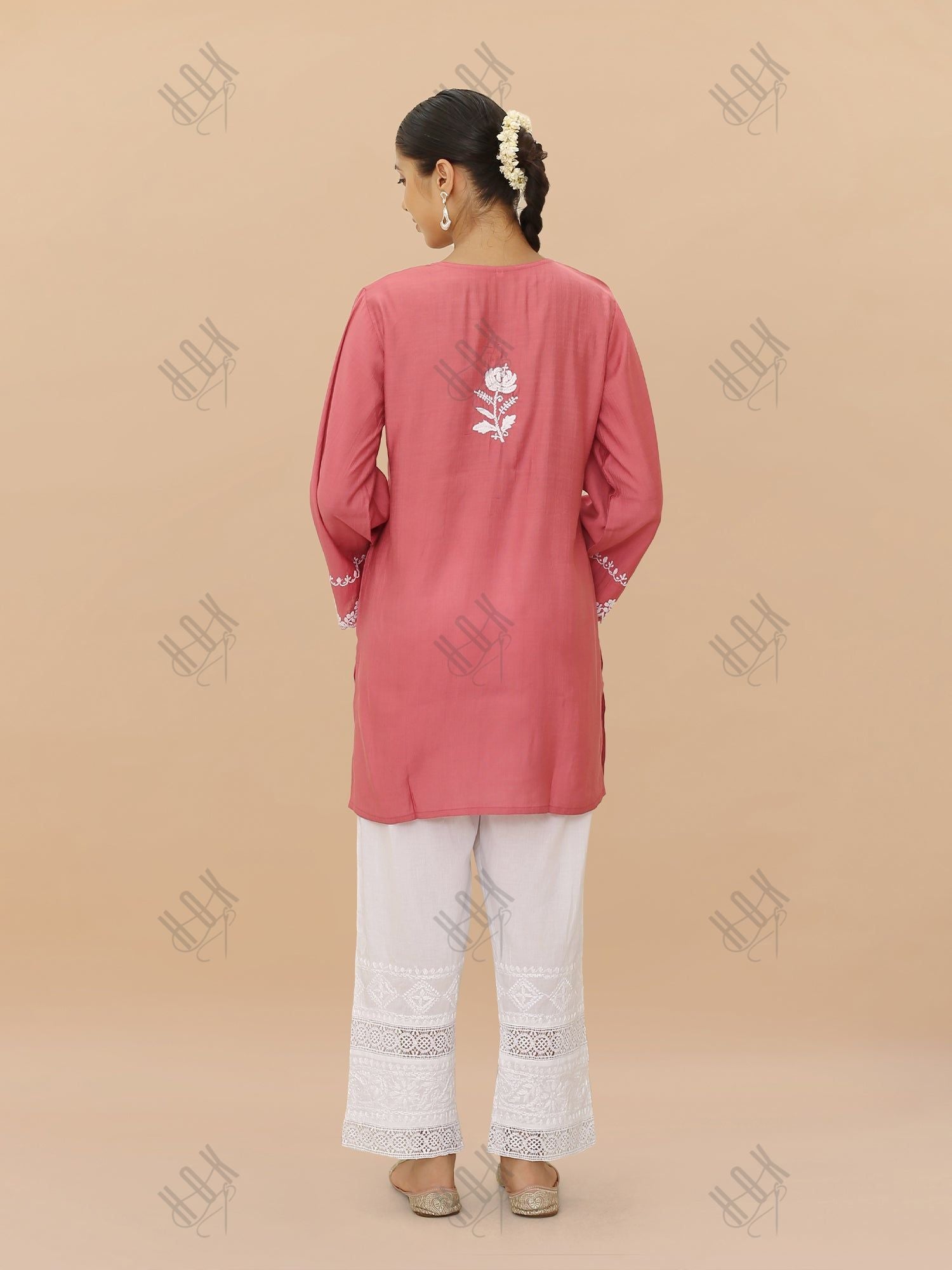 Saba Chikankari Short kurta in Modal Silk  - Pink