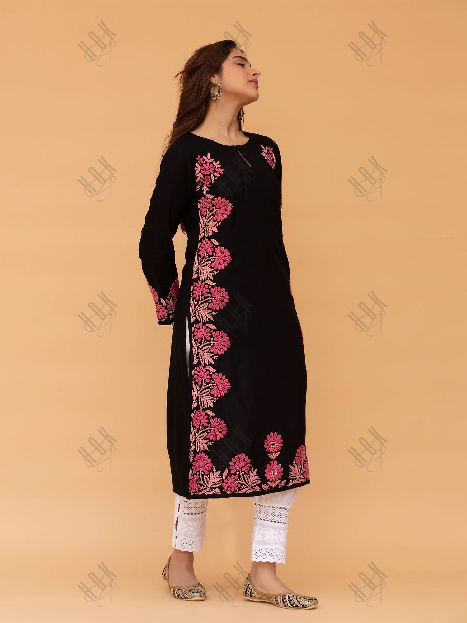 Saba Chikankari Kurta in Rayon Cotton - Black