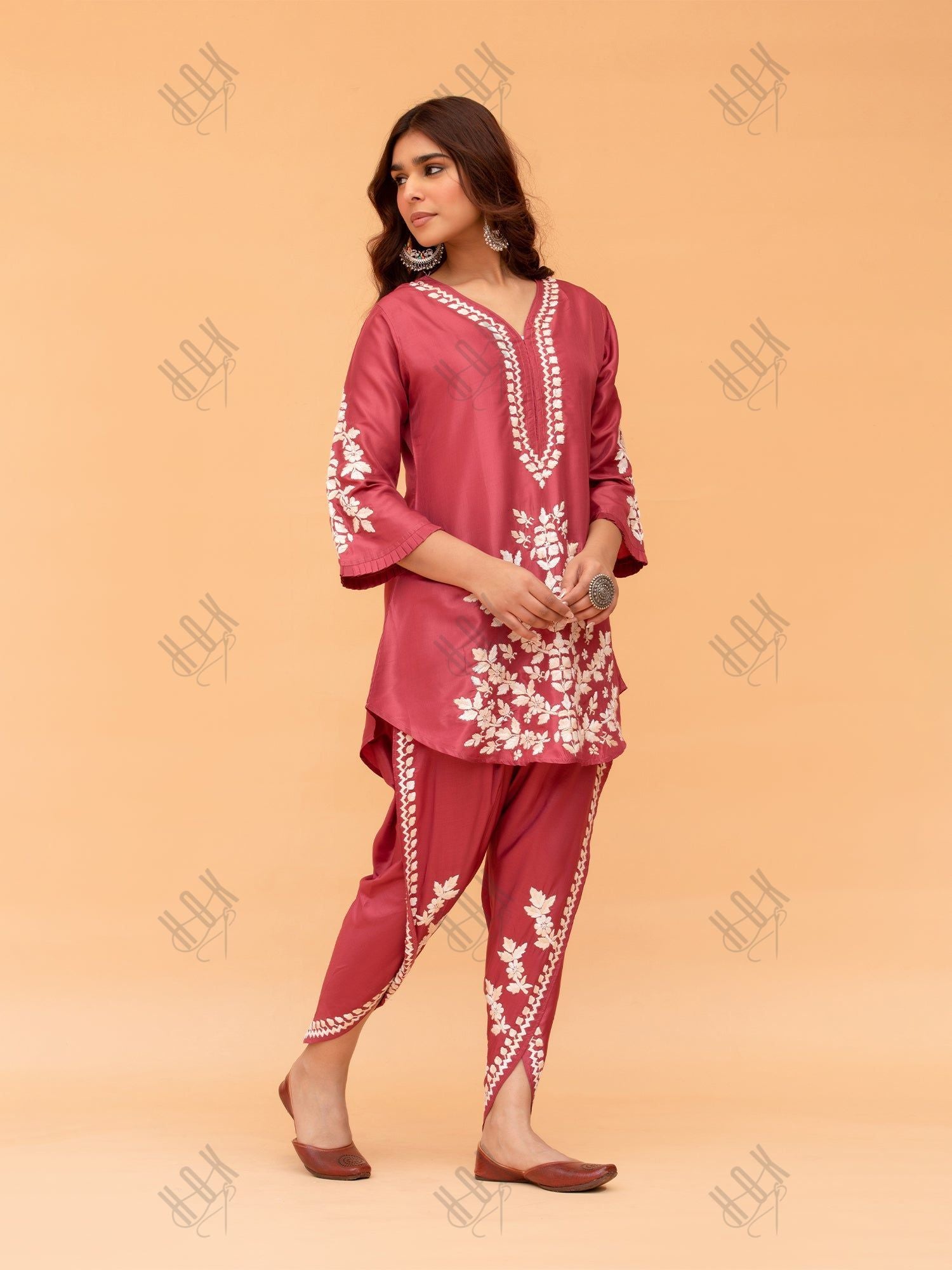 Noor in Saba Chikankari Kurta Set in Habutai Silk - Pink