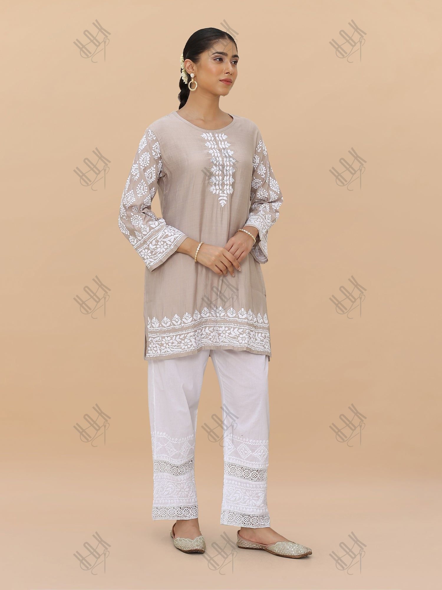 Saba Chikankari Short kurta in Modal Silk  - Beige