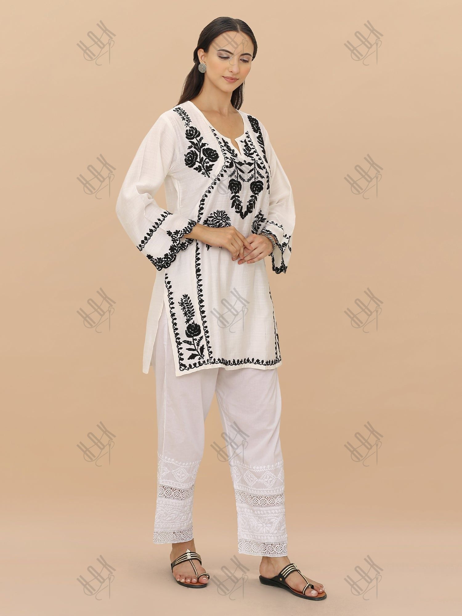 Saba Chikankari Short kurta in Modal Silk - White