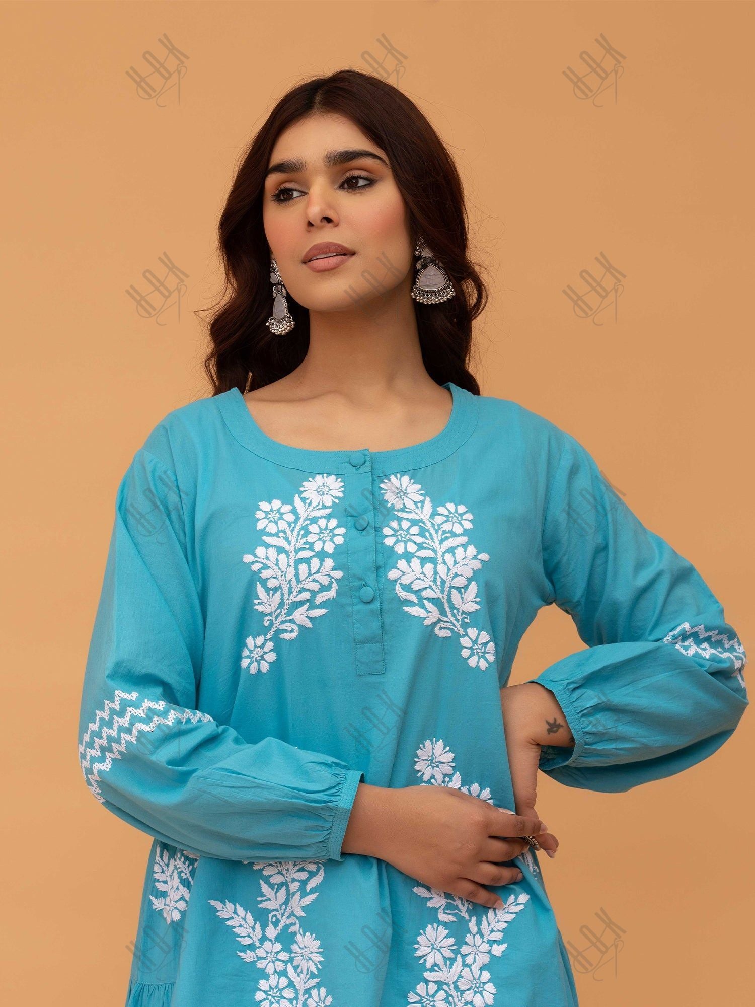 Saba Chikankari kurta in cotton - Sky Blue