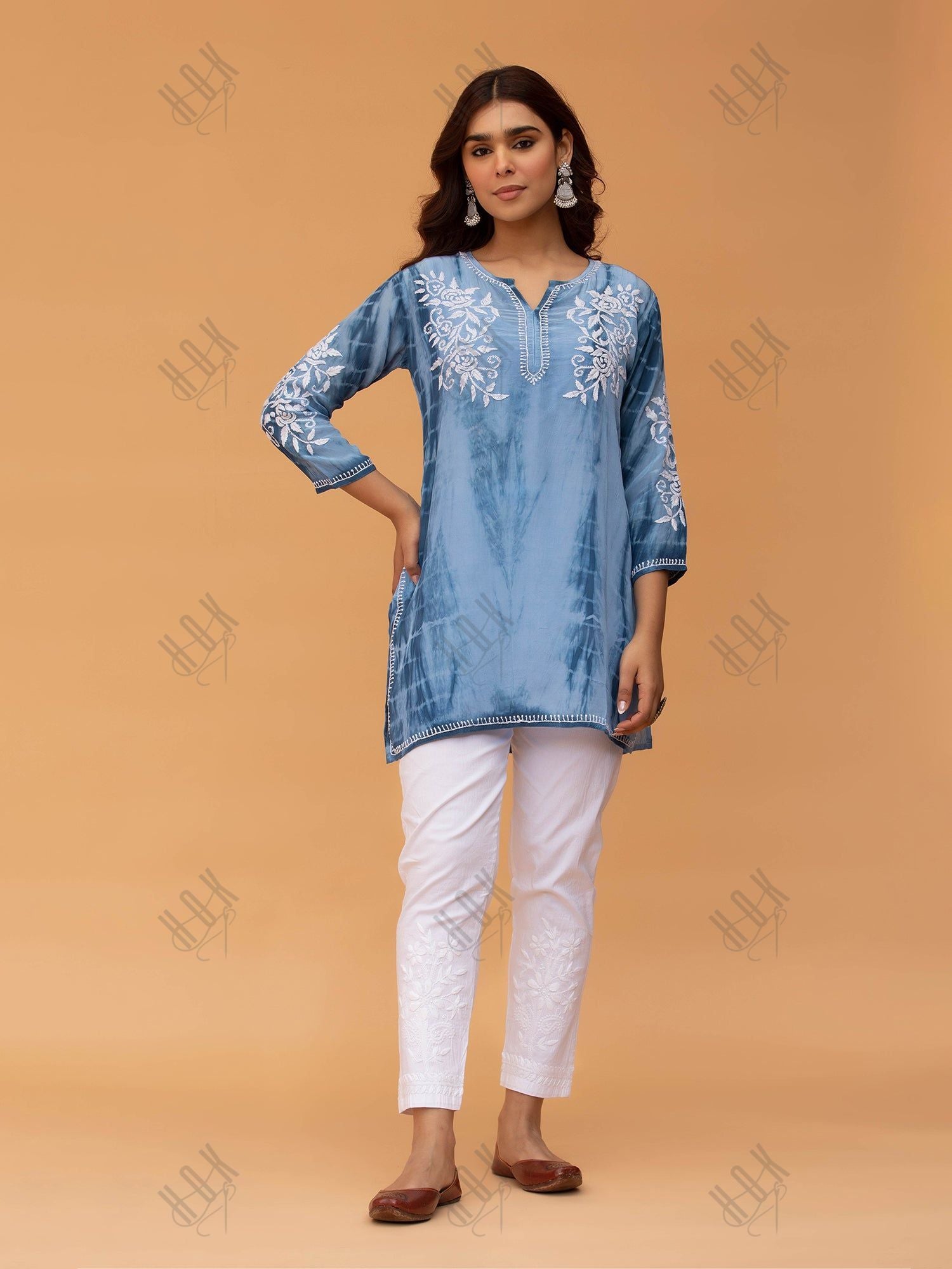 Saba Chikankari Short kurta in Crepe Silk - Blue