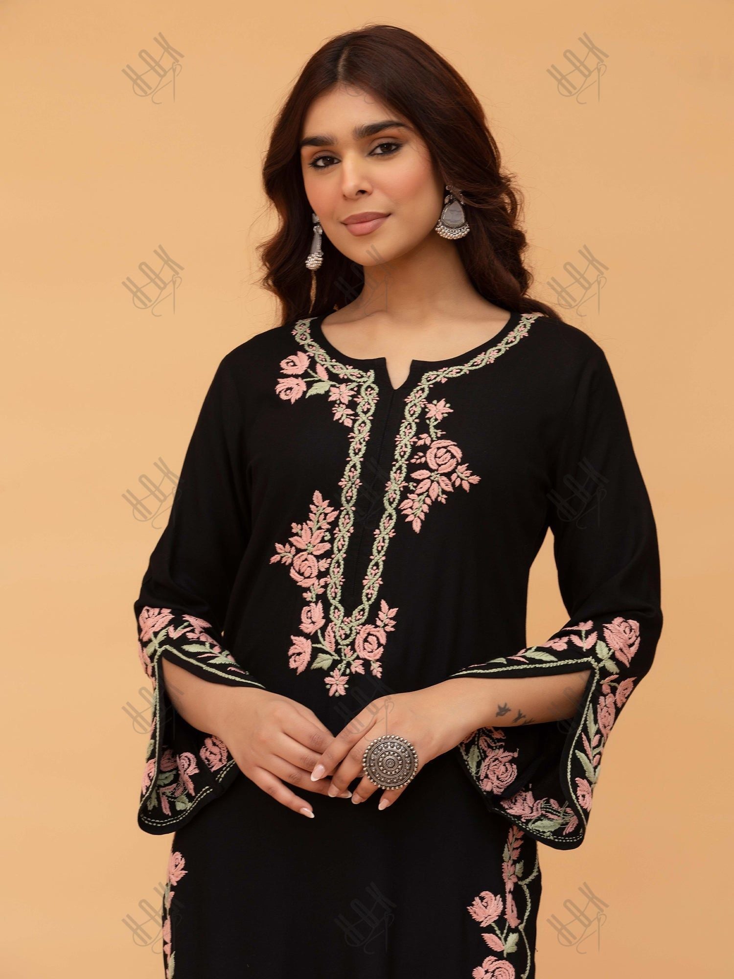 Saba Chikankari Kurta in Rayon Cotton - Black