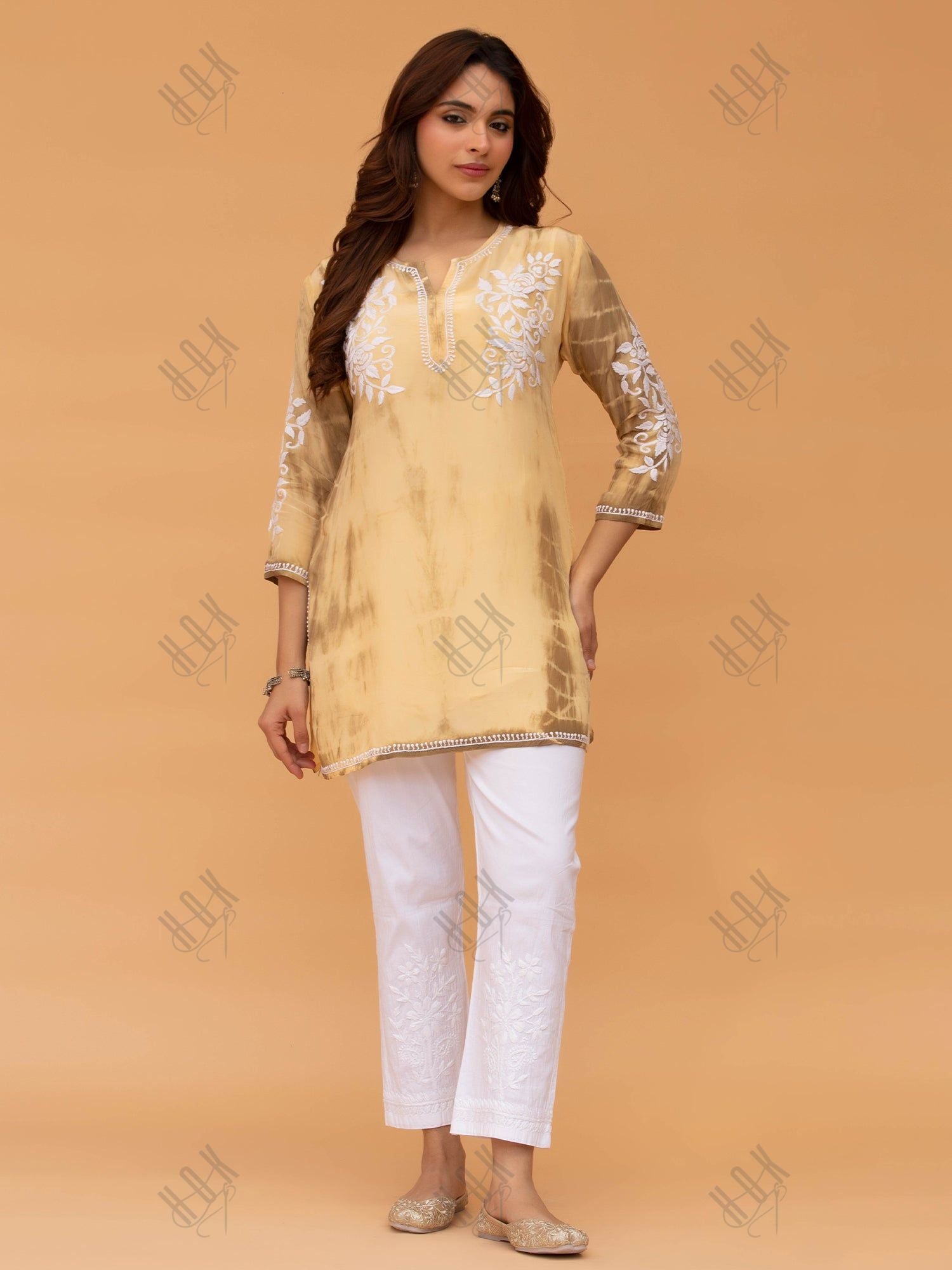 Saba Chikankari Short kurta in Crepe Silk - Beige