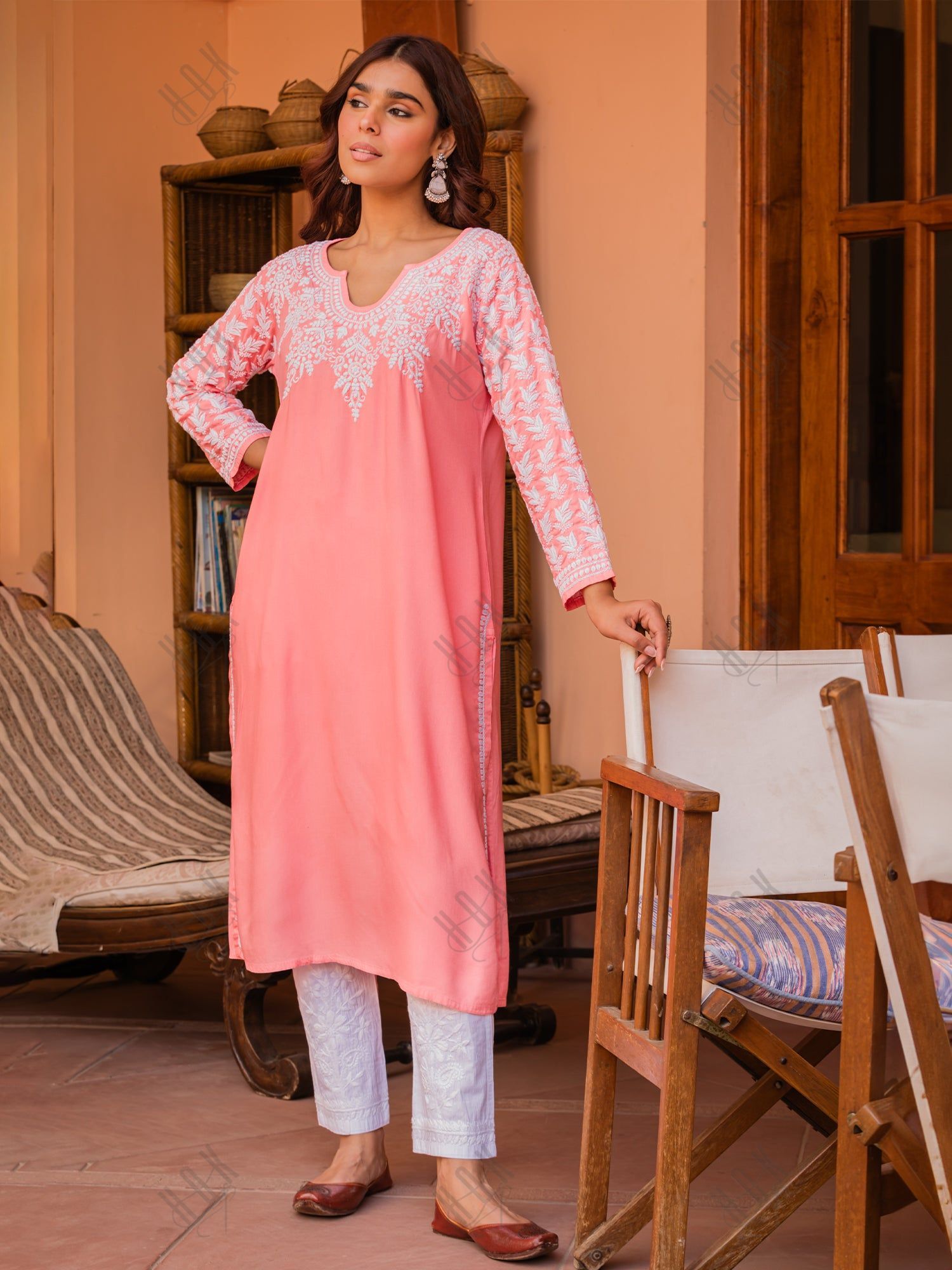 Saba Chikankari Kurta in Rayon cotton - Pink