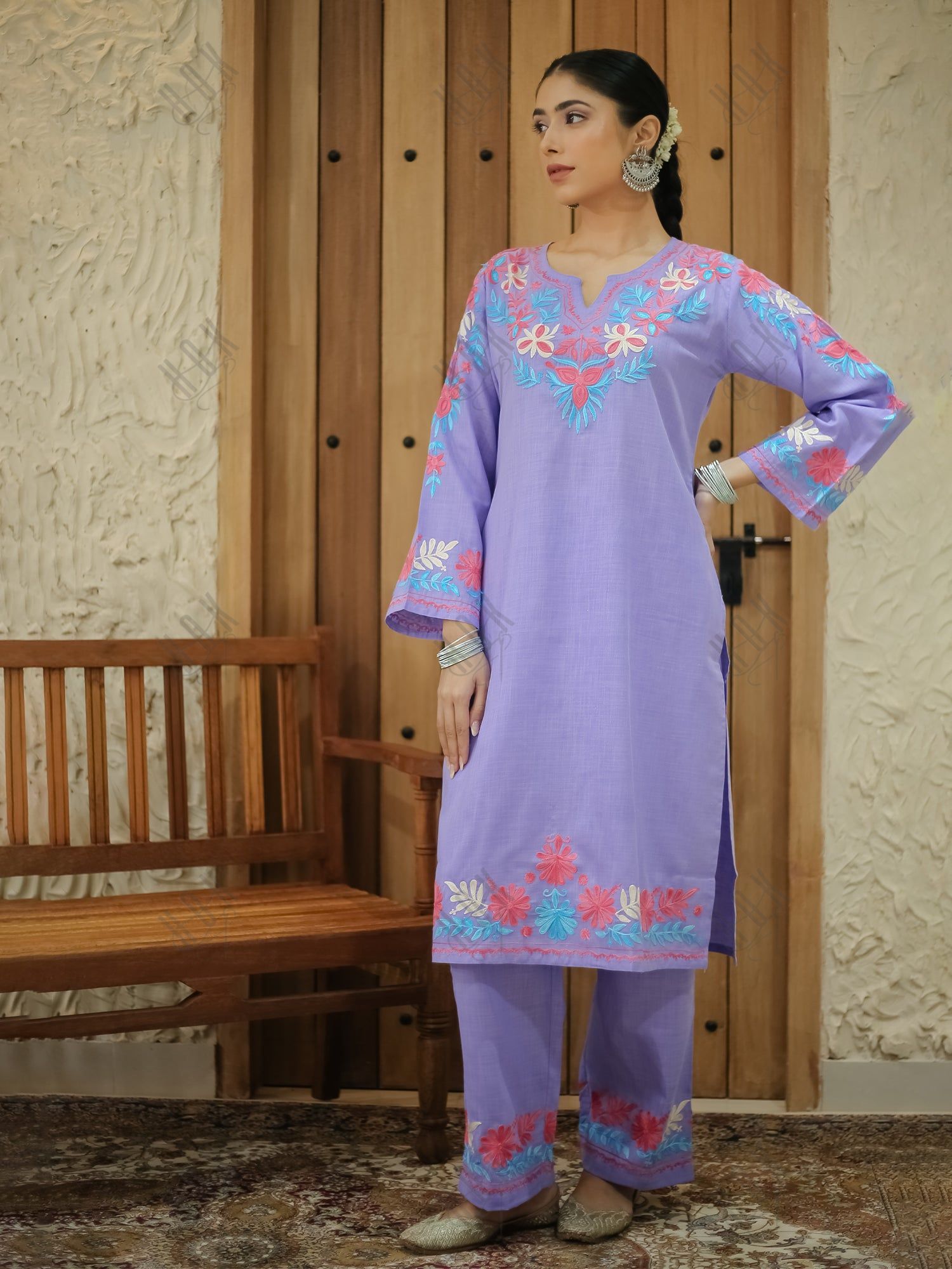 Falak Kashmiri Long Kurta Set  - Lavender