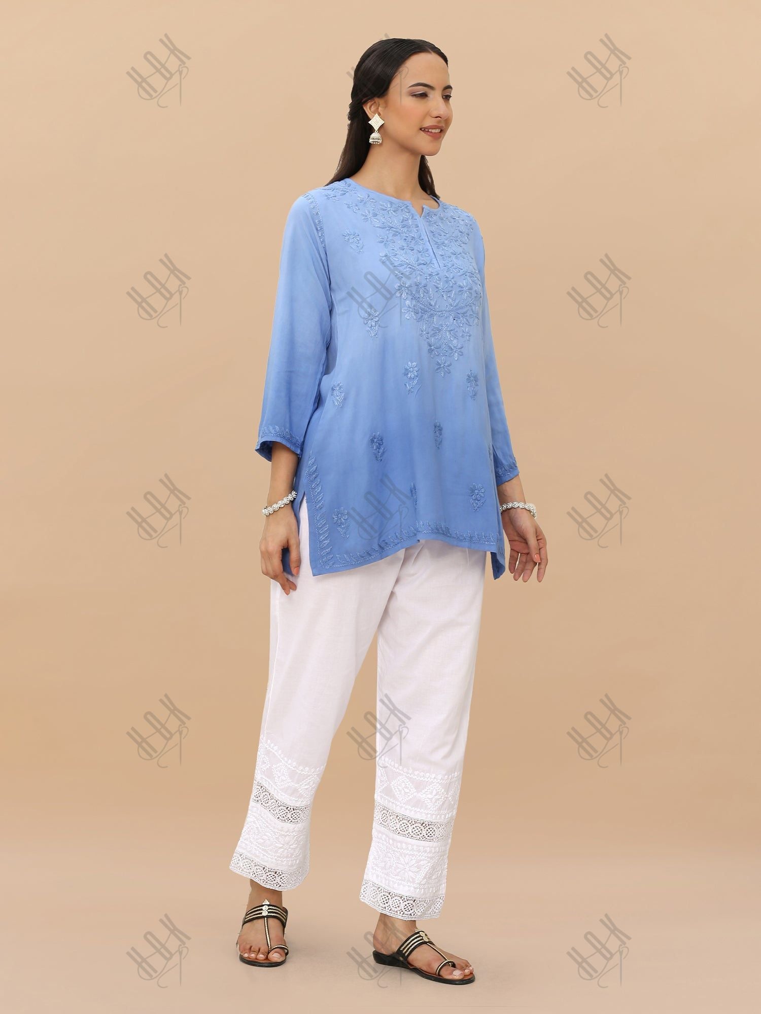 Saba Chikankari Short Kurta in Rayon cotton - Blue