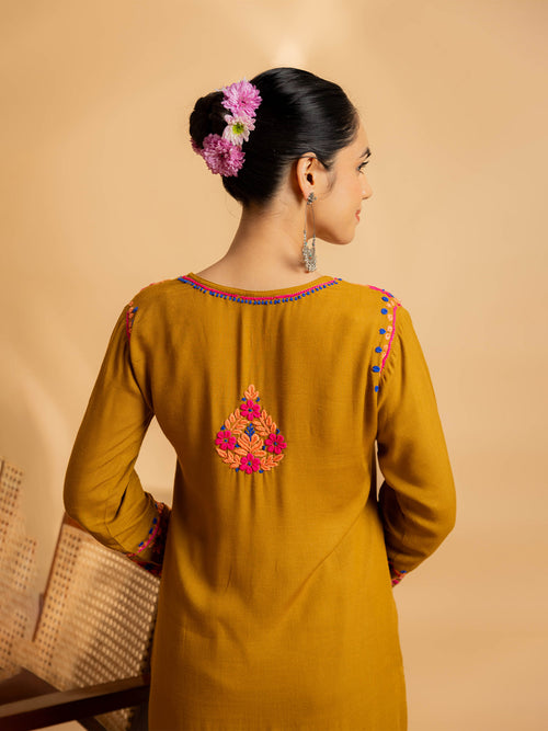 Fizaa's Chikankari Cotton Silk Kurta Set for Women - Mustard