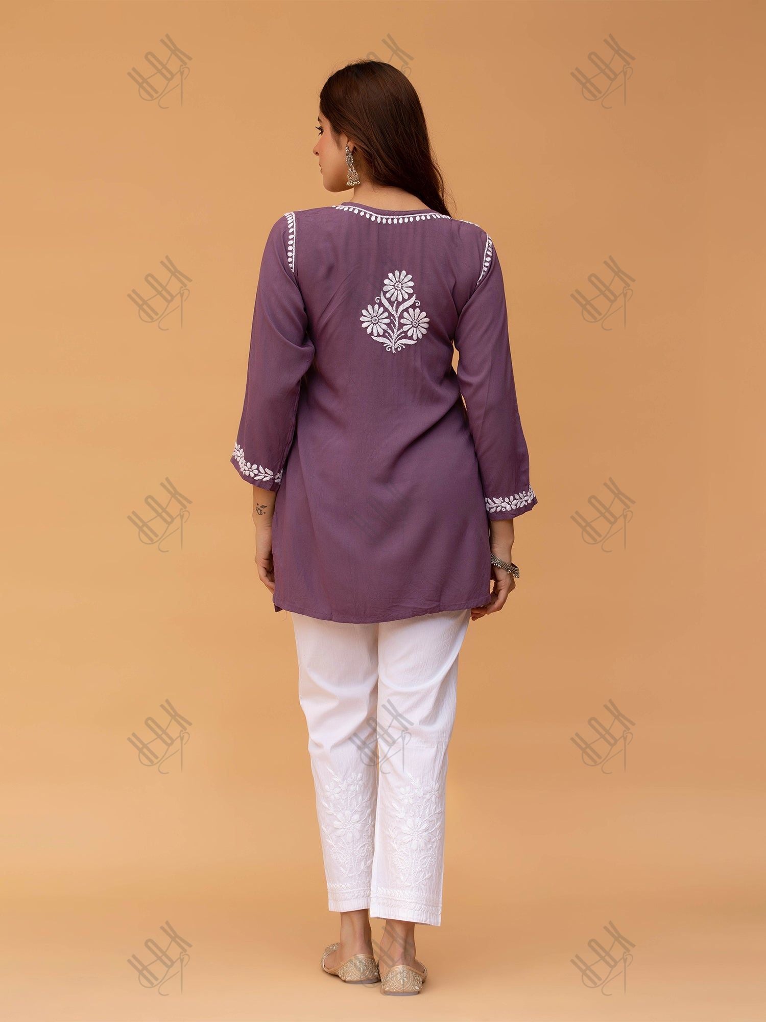 Saba Chikankari Short Kurta in Rayon cotton - Purple