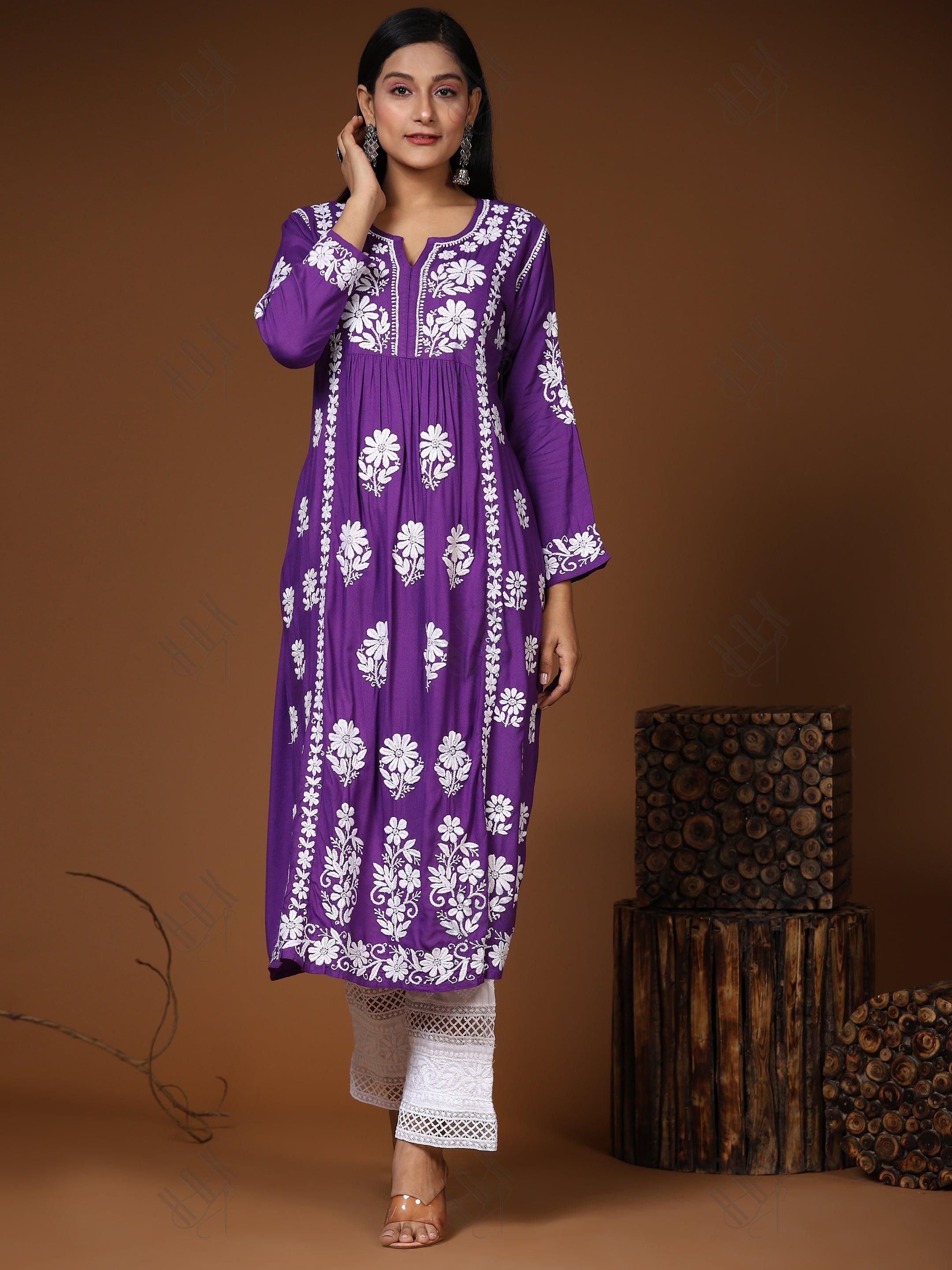 Jiya Jain in House of Kari Chikankari Kurti in Purple - House Of Kari (Chikankari Clothing)