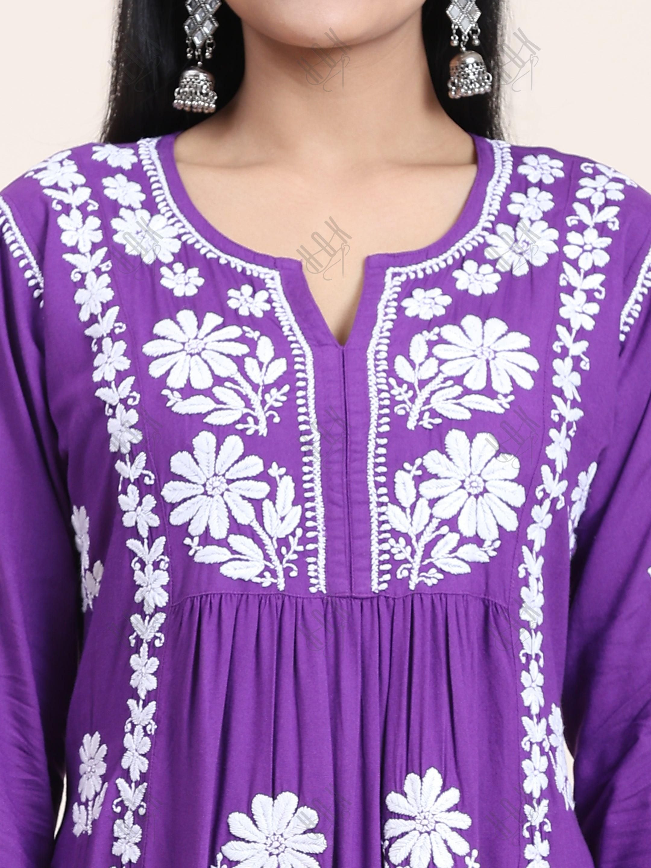 Jiya Jain in House of Kari Chikankari Kurti in Purple - House Of Kari (Chikankari Clothing)