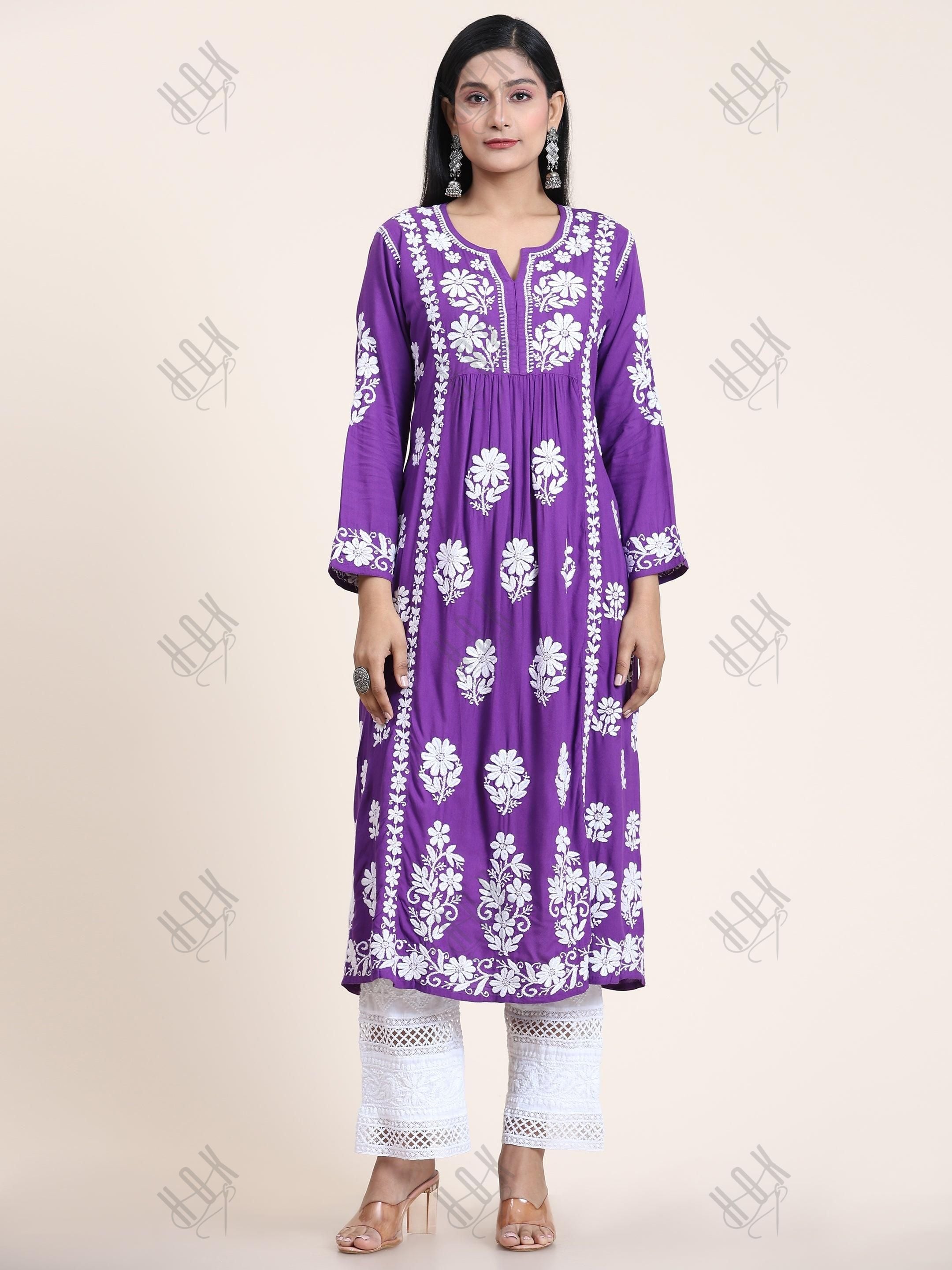 Jiya Jain in House of Kari Chikankari Kurti in Purple - House Of Kari (Chikankari Clothing)