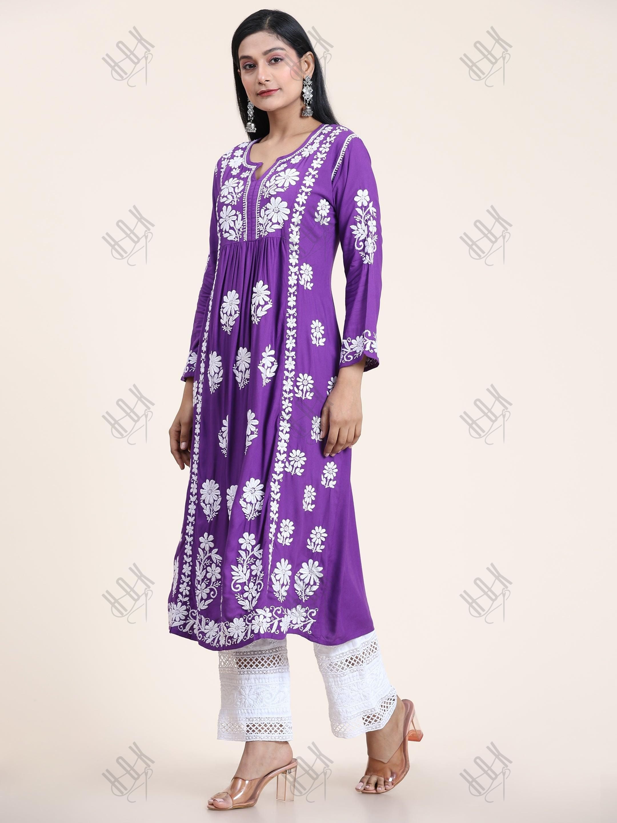 Jiya Jain in House of Kari Chikankari Kurti in Purple - House Of Kari (Chikankari Clothing)