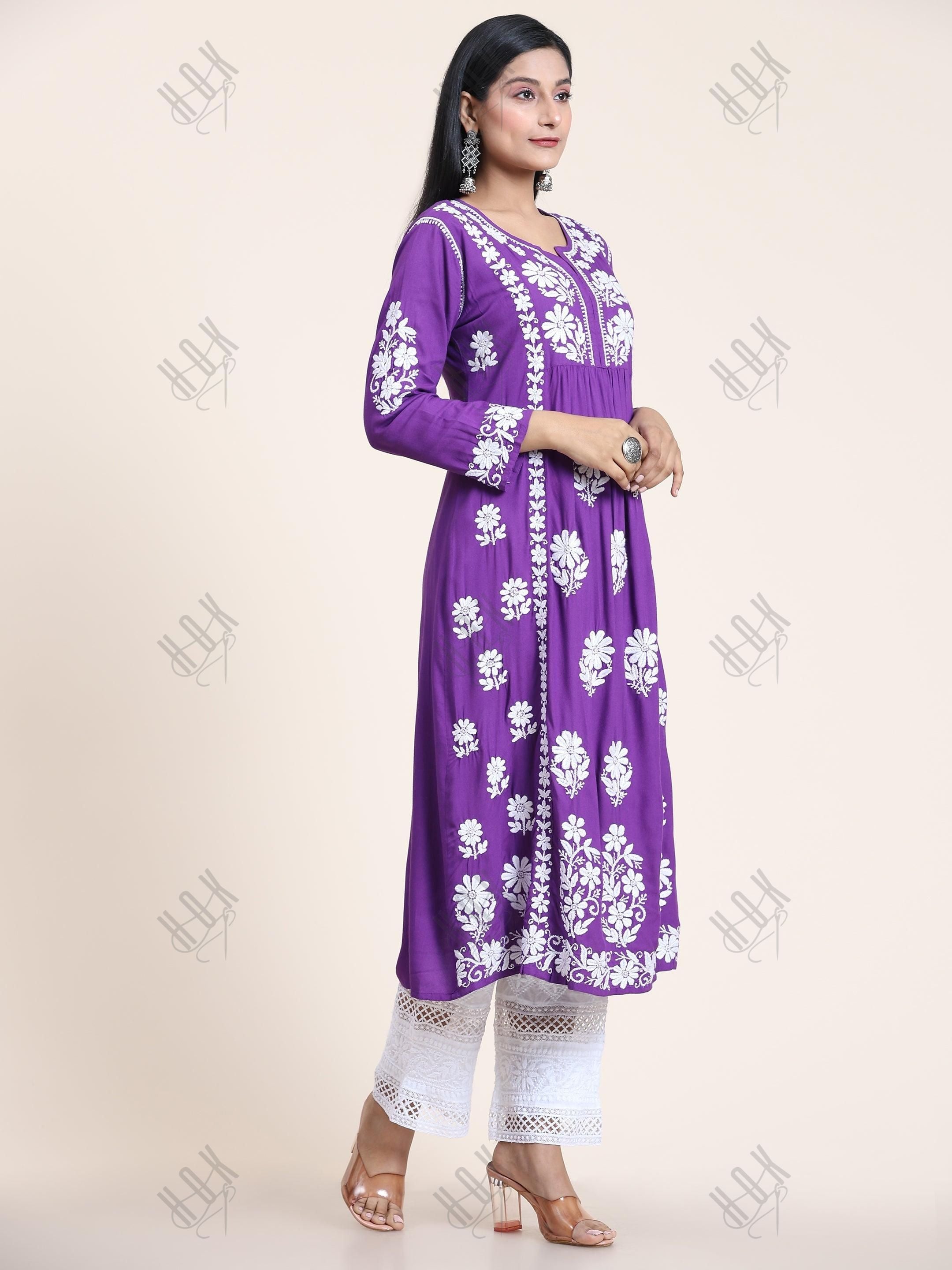 Jiya Jain in House of Kari Chikankari Kurti in Purple - House Of Kari (Chikankari Clothing)