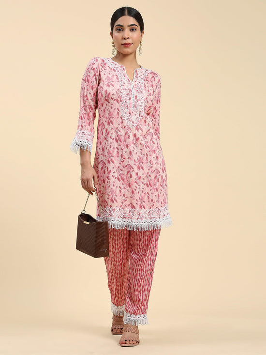 Samma Chikankari Co-ord set in Cotton for Women- Peach - House Of Kari (Chikankari Clothing)