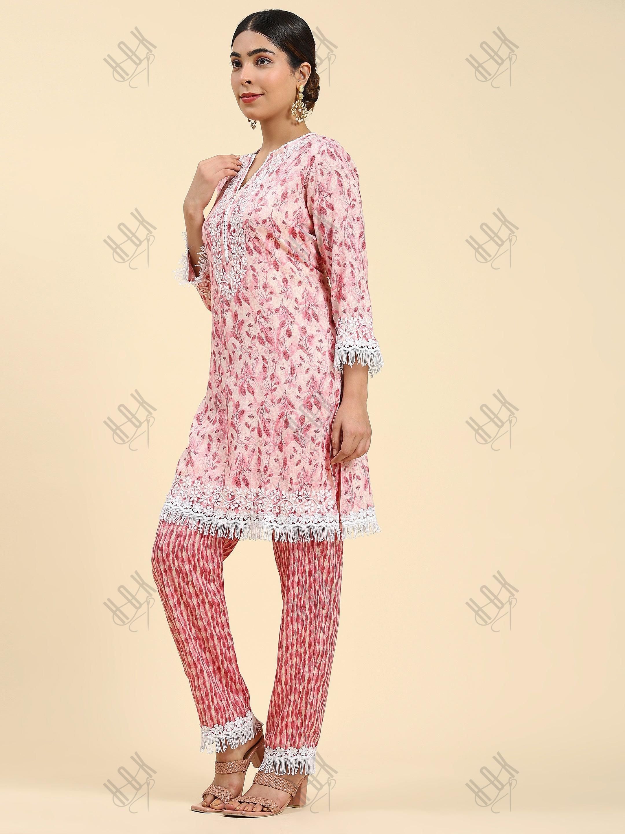 Samma Chikankari Co-ord set in Cotton for Women- Peach - House Of Kari (Chikankari Clothing)