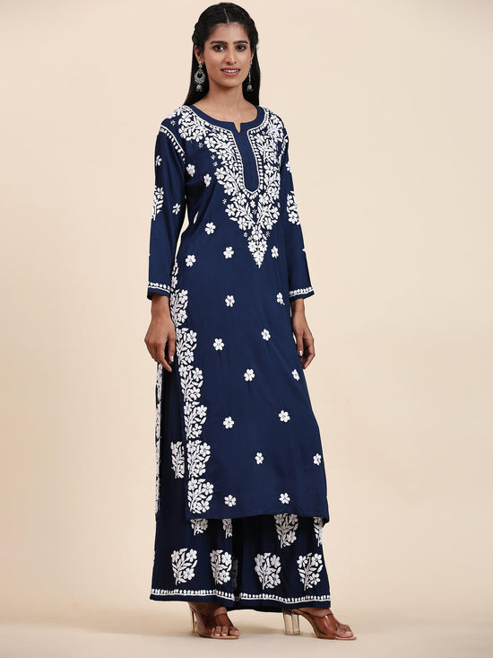 Samma Chikankari CO-ORD Set In Modal Cotton for Women In Blue - House Of Kari (Chikankari Clothing)