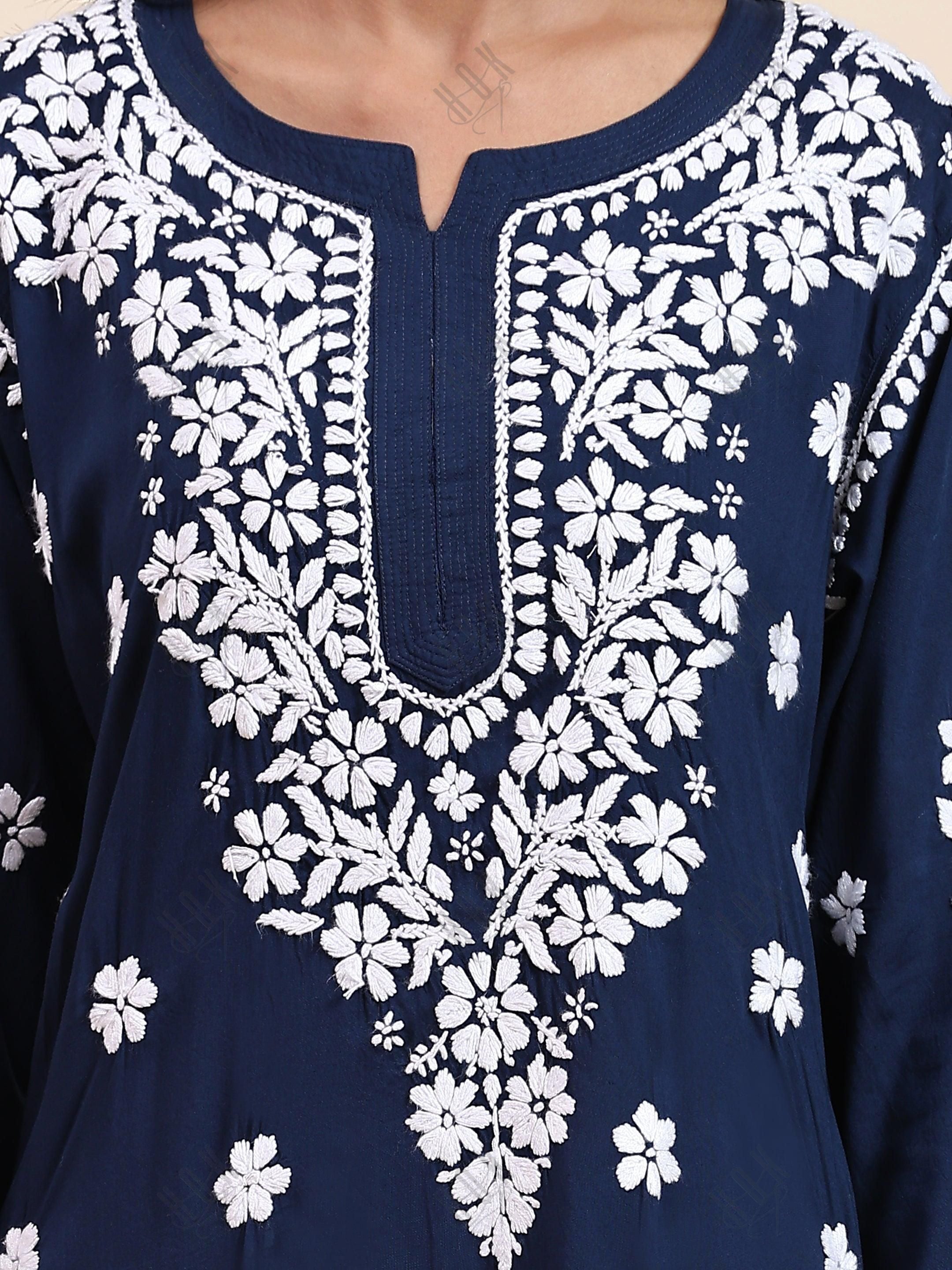 Samma Chikankari CO-ORD Set In Modal Cotton for Women In Blue - House Of Kari (Chikankari Clothing)