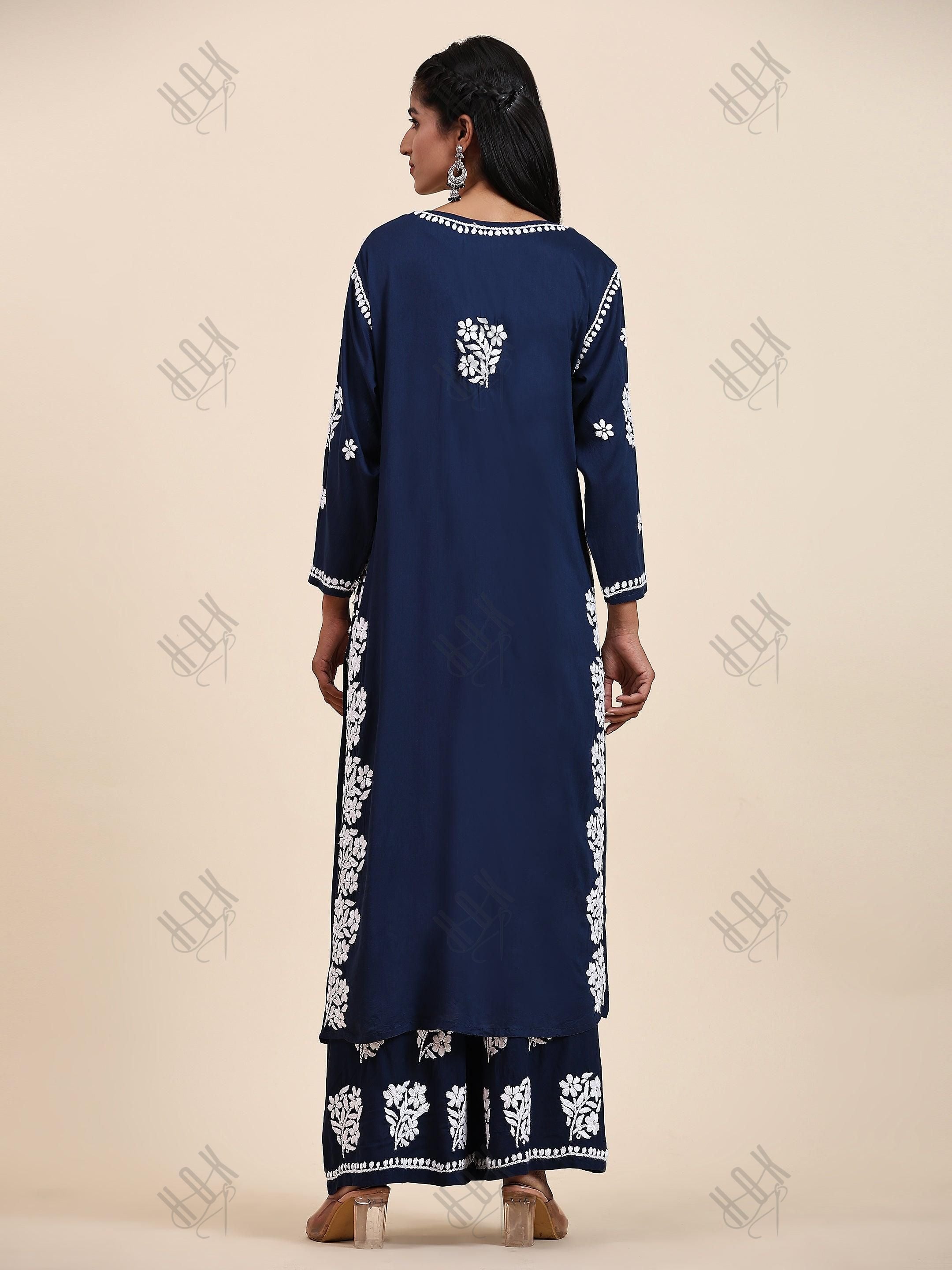 Samma Chikankari CO-ORD Set In Modal Cotton for Women In Blue - House Of Kari (Chikankari Clothing)