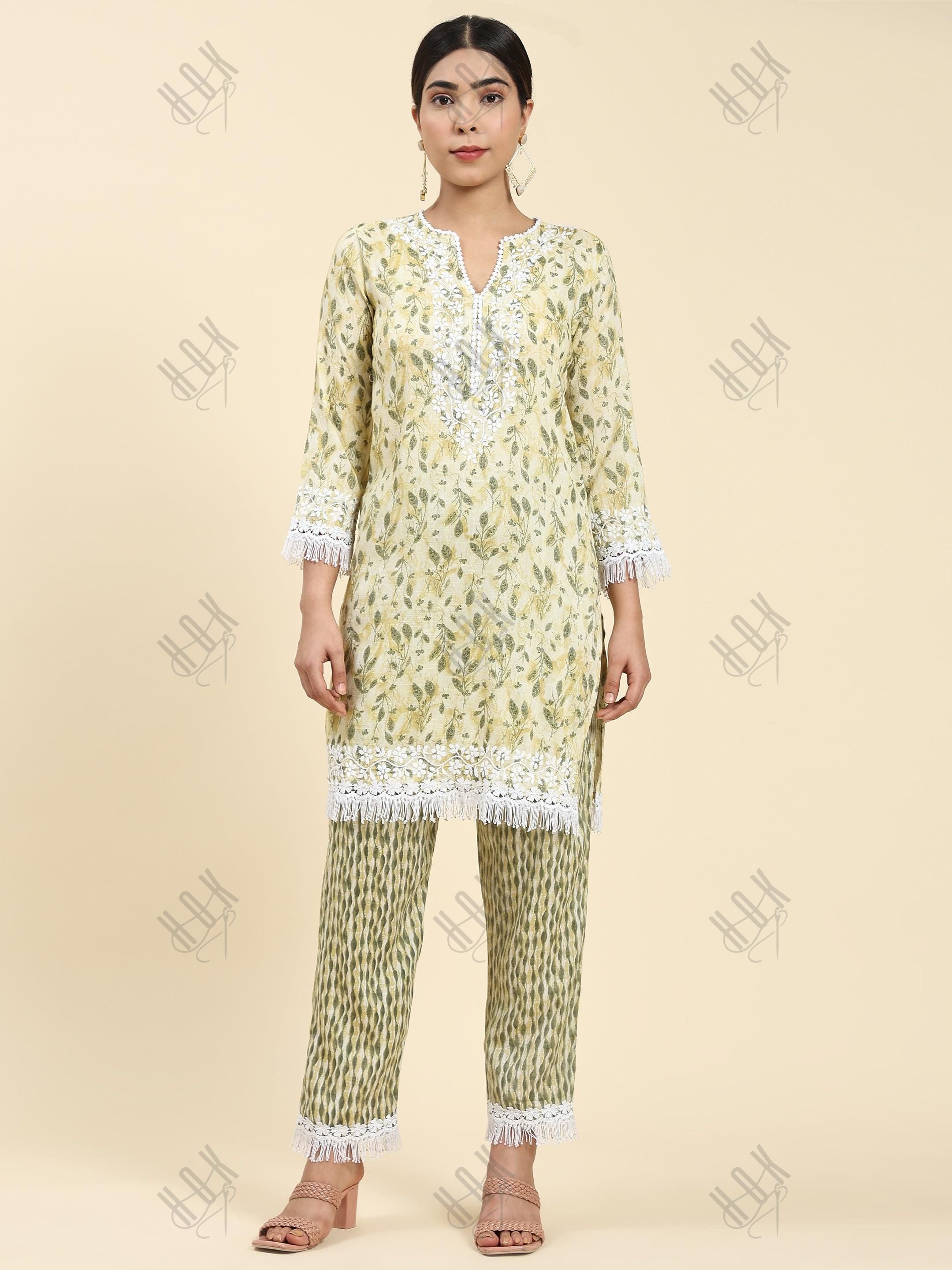 Samma Chikankari Co-ord set in Cotton for Women- Cream - House Of Kari (Chikankari Clothing)