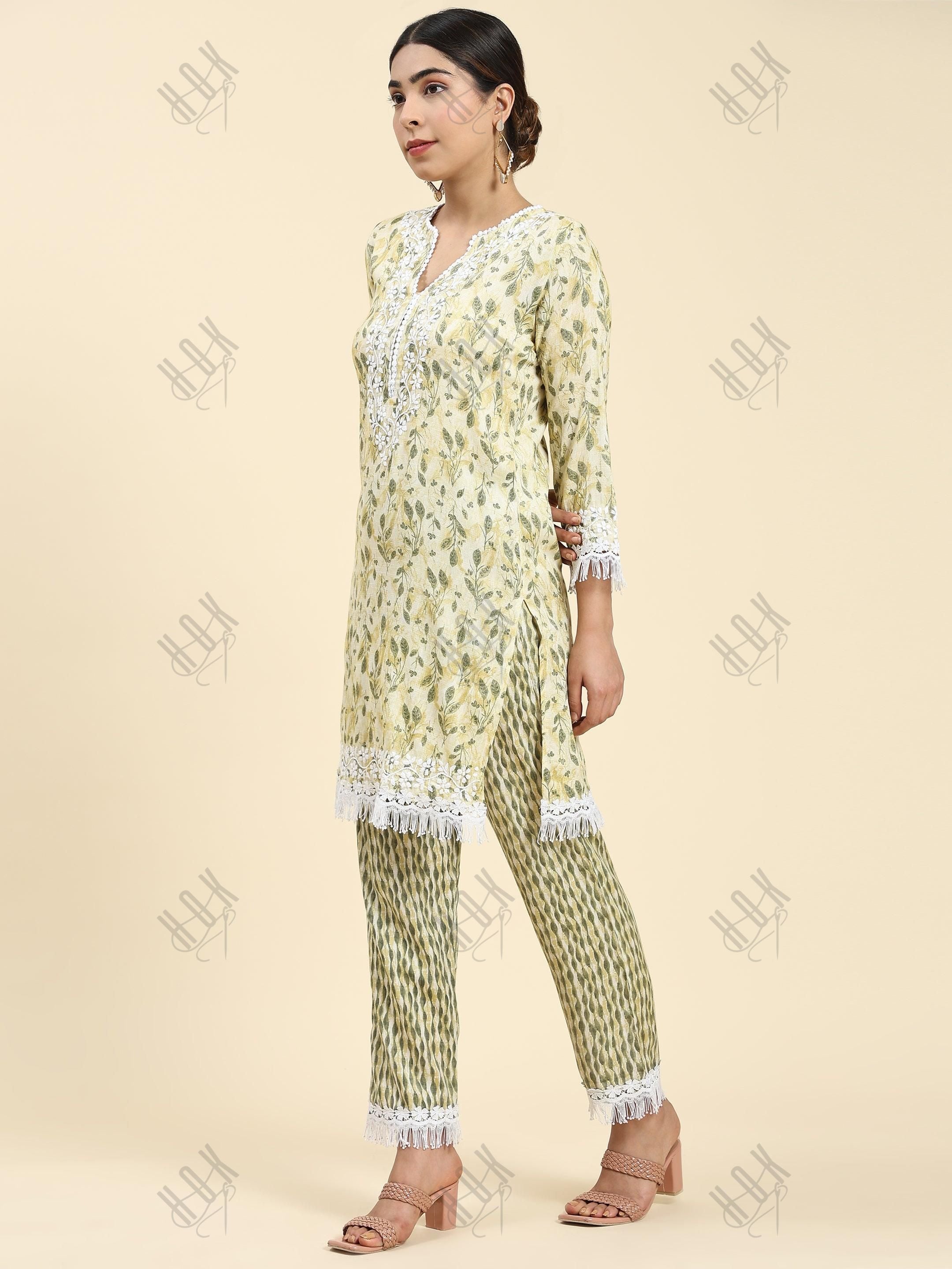 Samma Chikankari Co-ord set in Cotton for Women- Cream - House Of Kari (Chikankari Clothing)